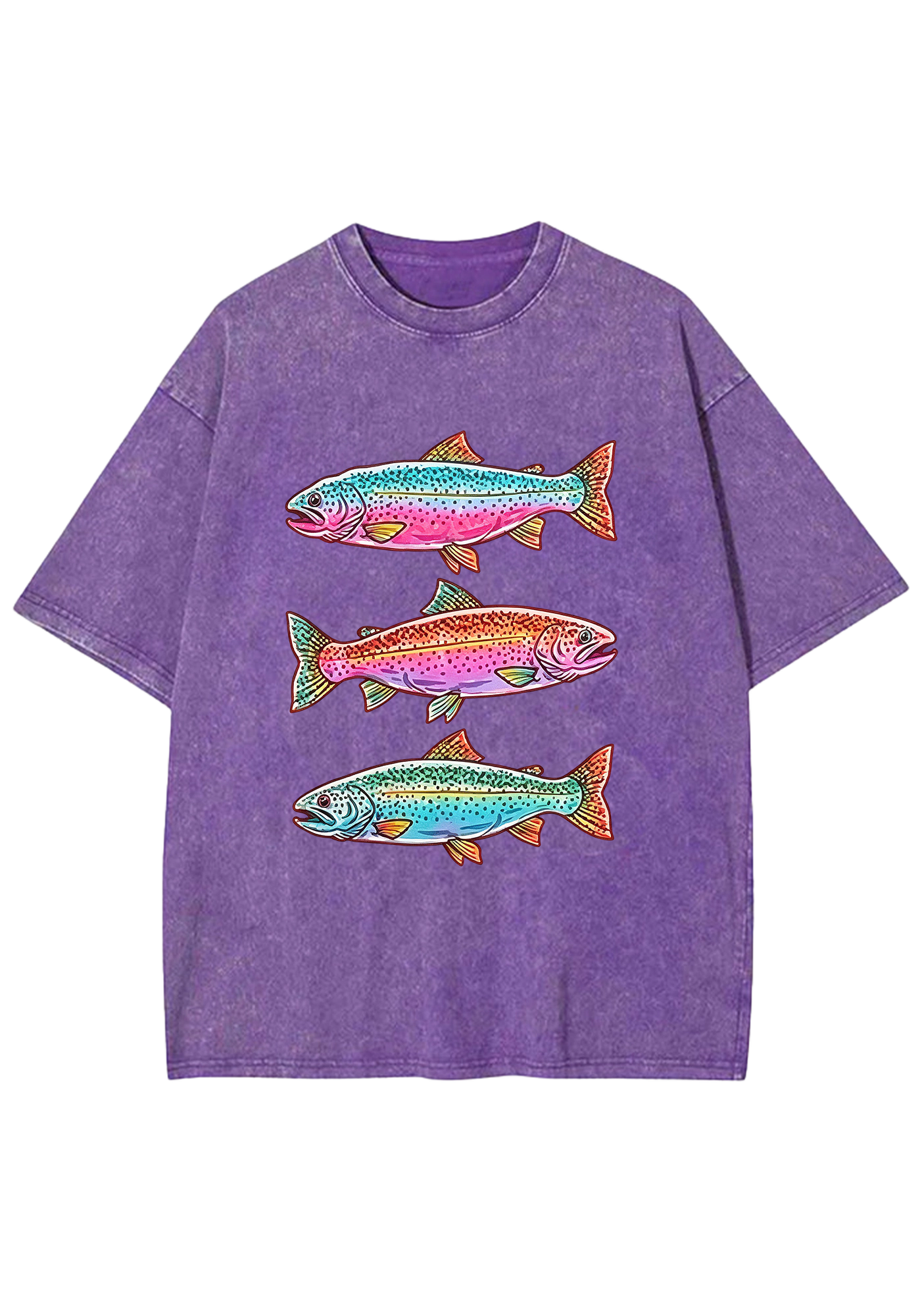 Three Colorful Rainbow Trout Fishing Washed Tee