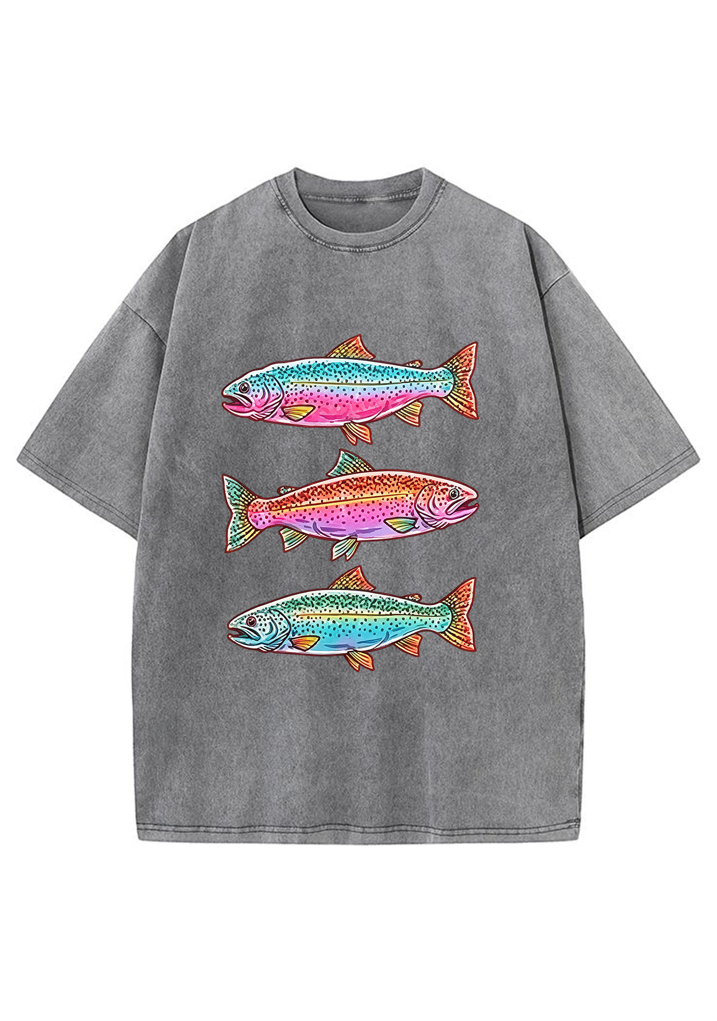 Three Colorful Rainbow Trout Fishing Washed Tee