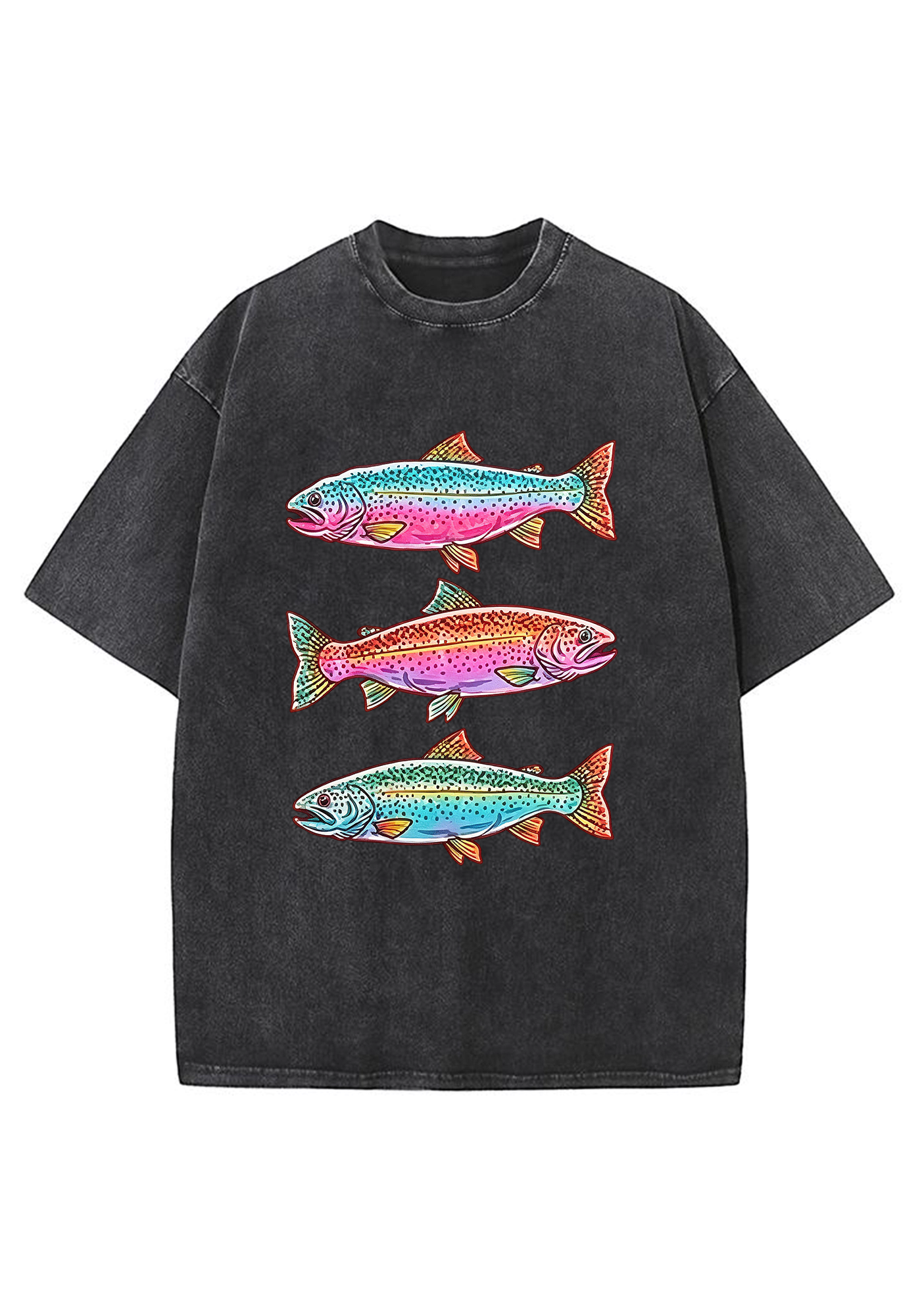 Three Colorful Rainbow Trout Fishing Washed Tee