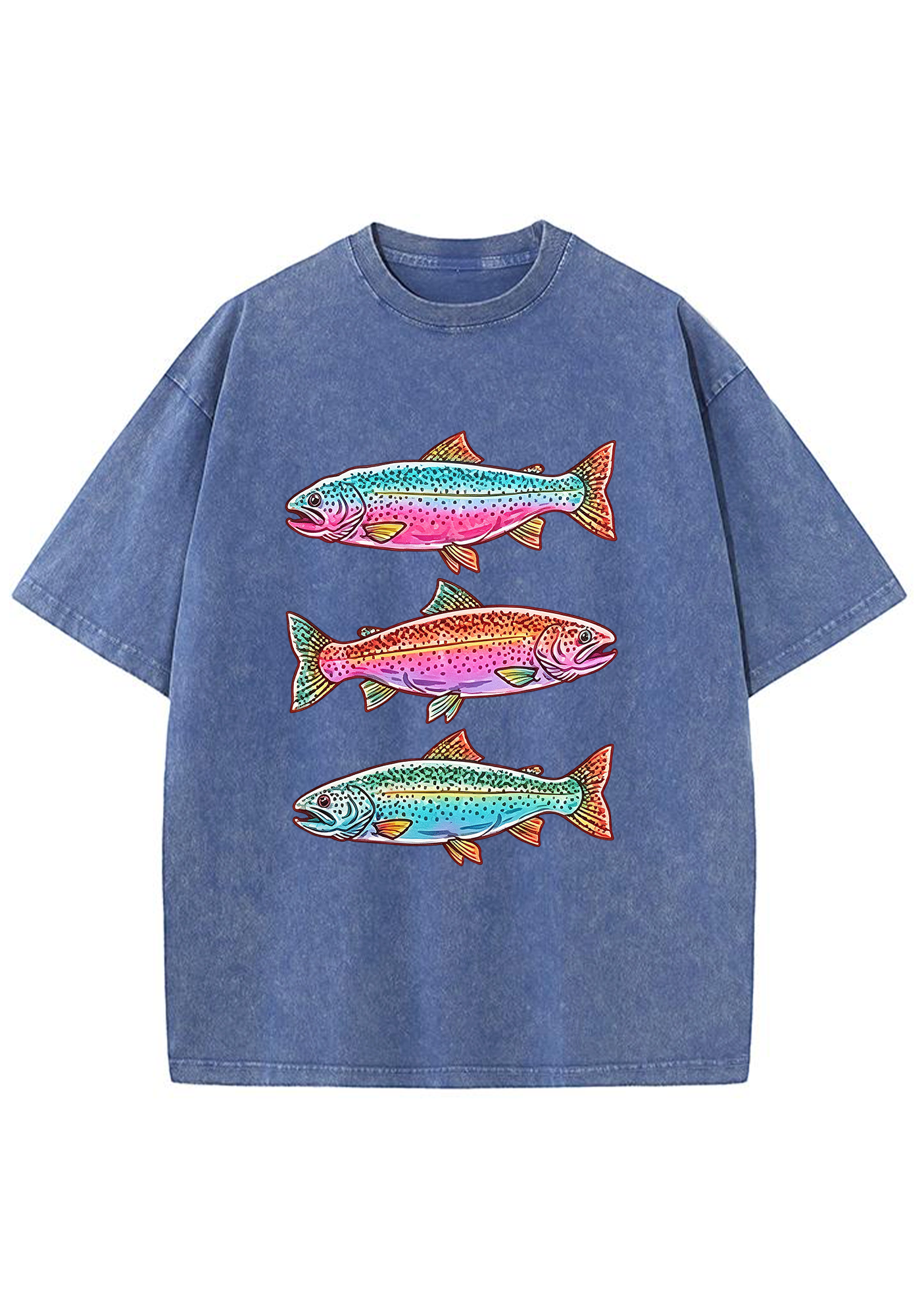 Three Colorful Rainbow Trout Fishing Washed Tee