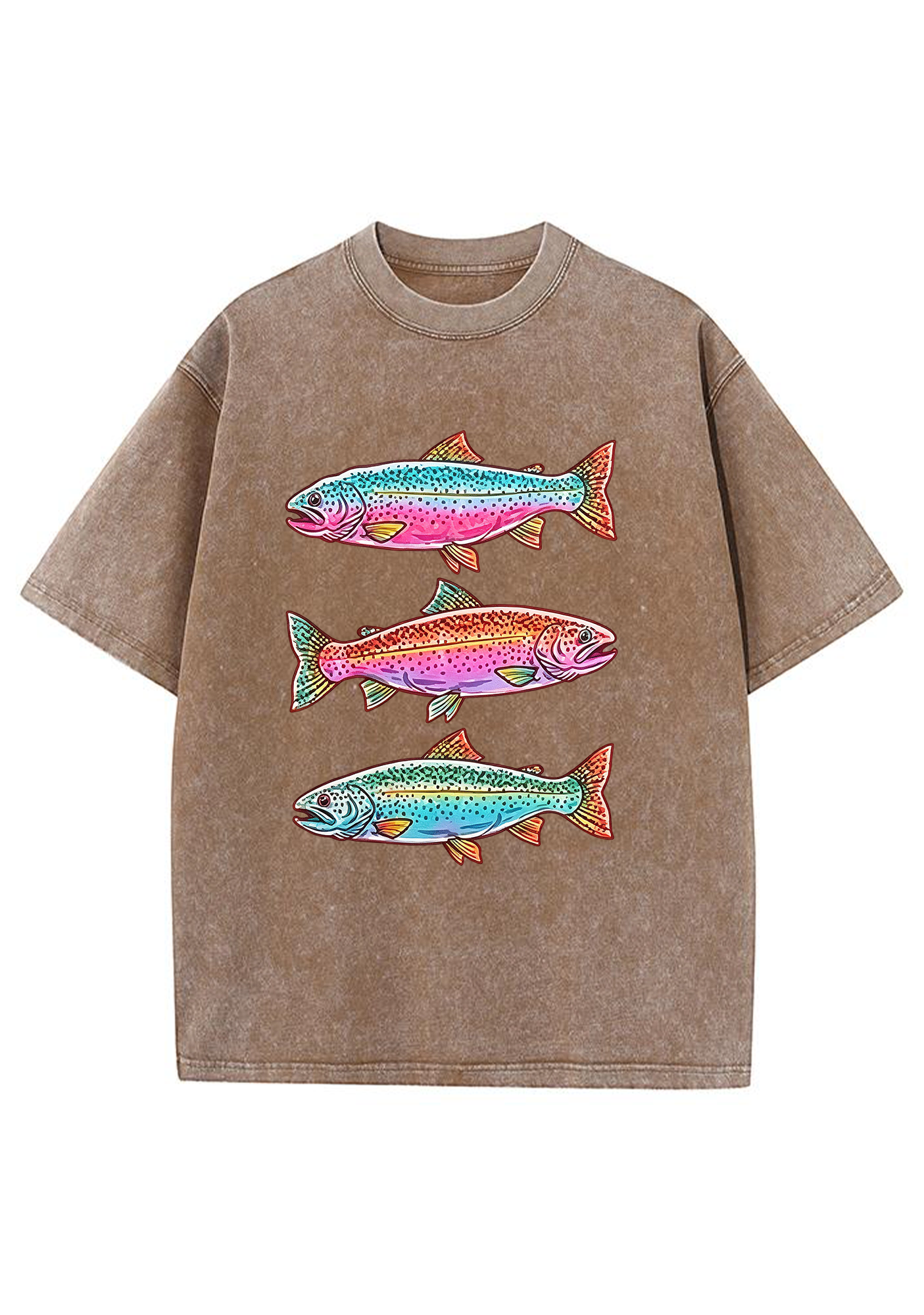 Three Colorful Rainbow Trout Fishing Washed Tee