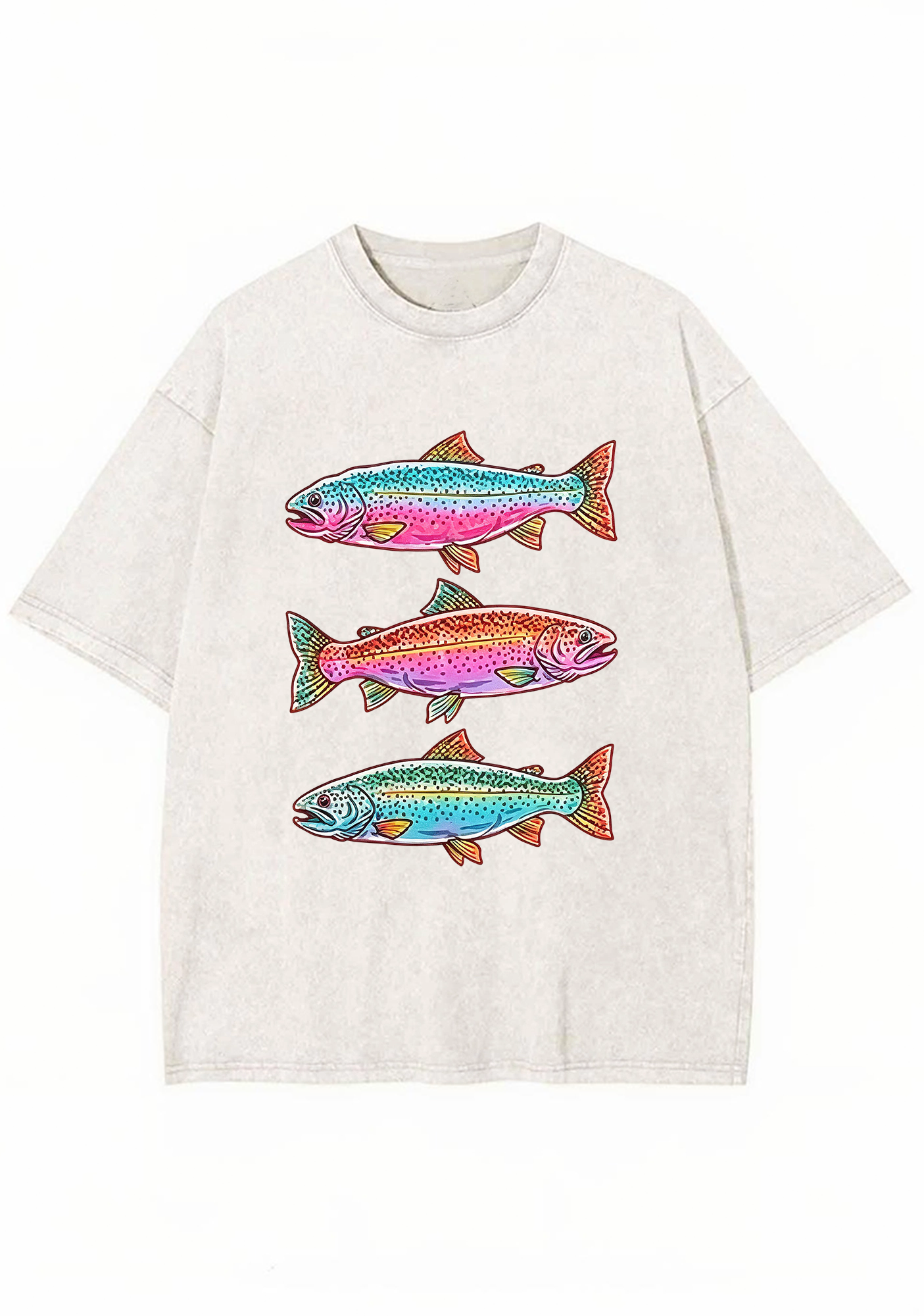 Three Colorful Rainbow Trout Fishing Washed Tee