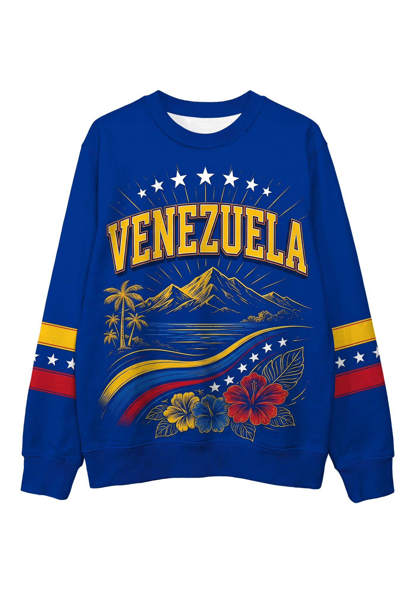 Venezuela Letter Tropical Floral Mountain Graphic Casual Sweatshirt