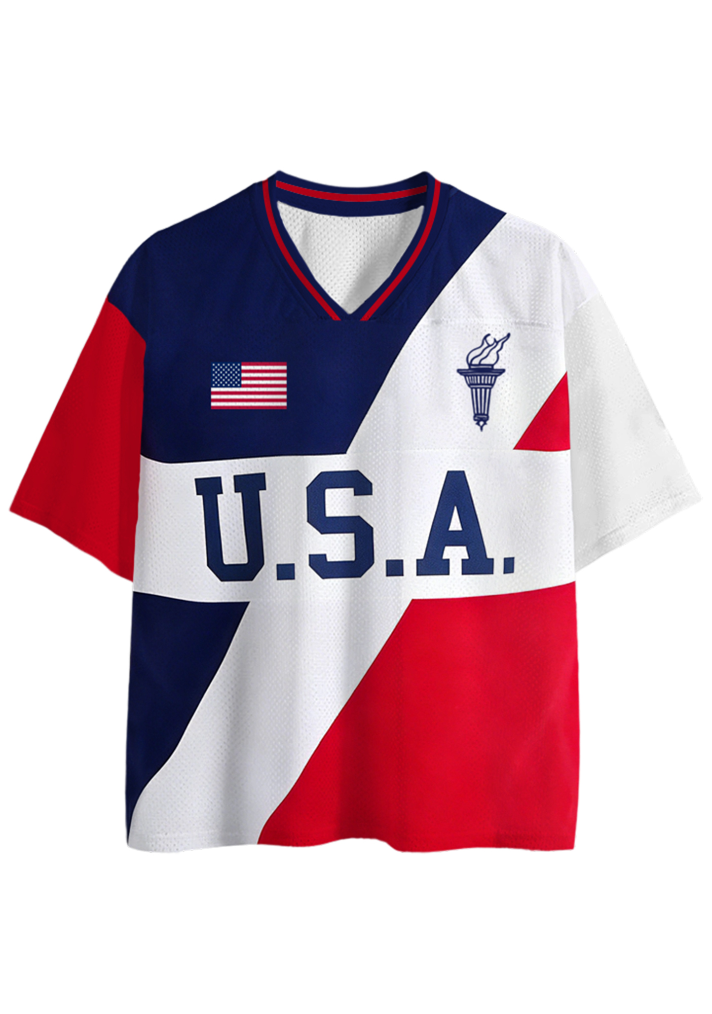 Red White Blue Split Panel Mesh Jersey Shirts