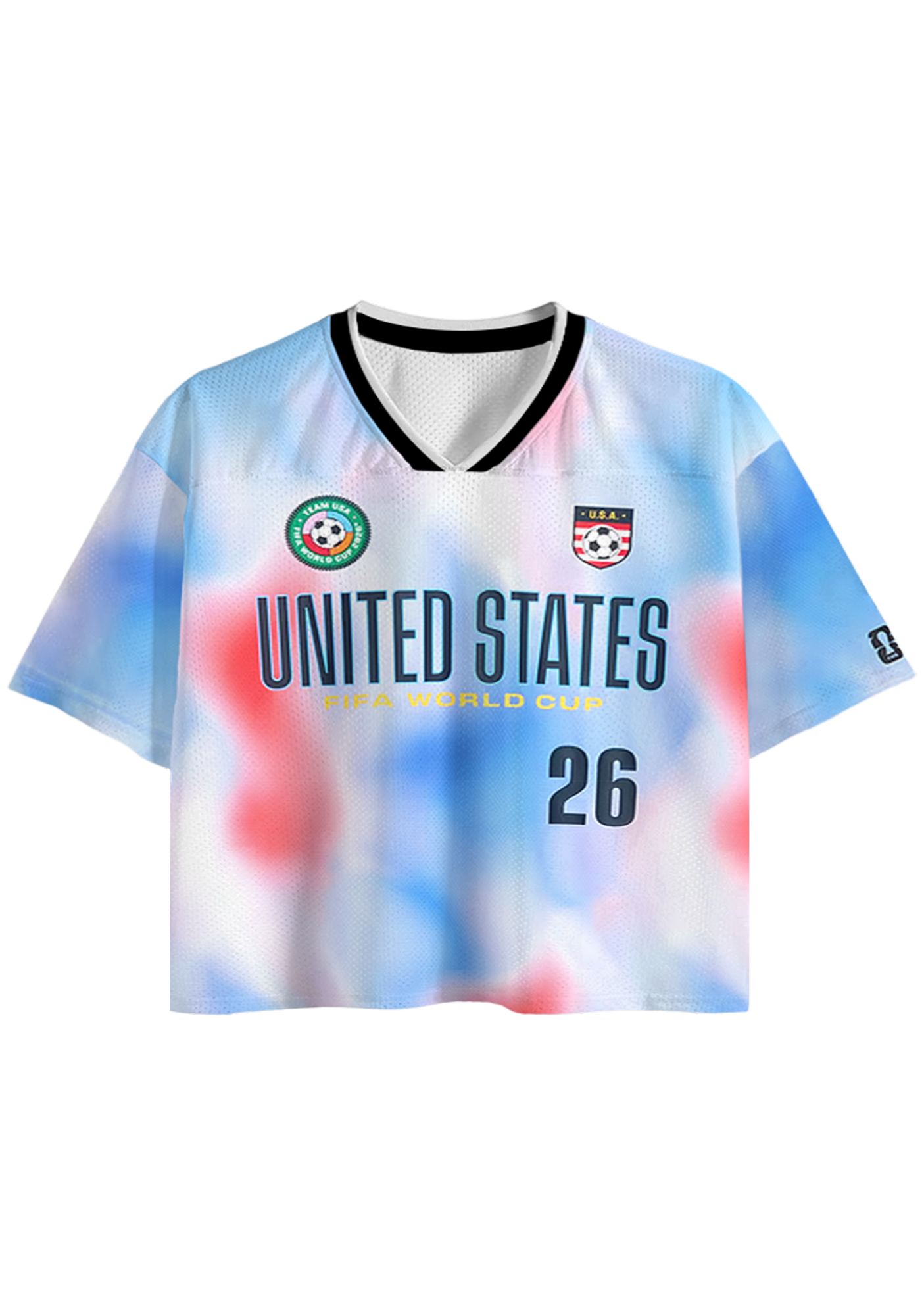 Red White Blue Tie Dye USA 2026 World Cup Cropped Mesh Jersey Shirt