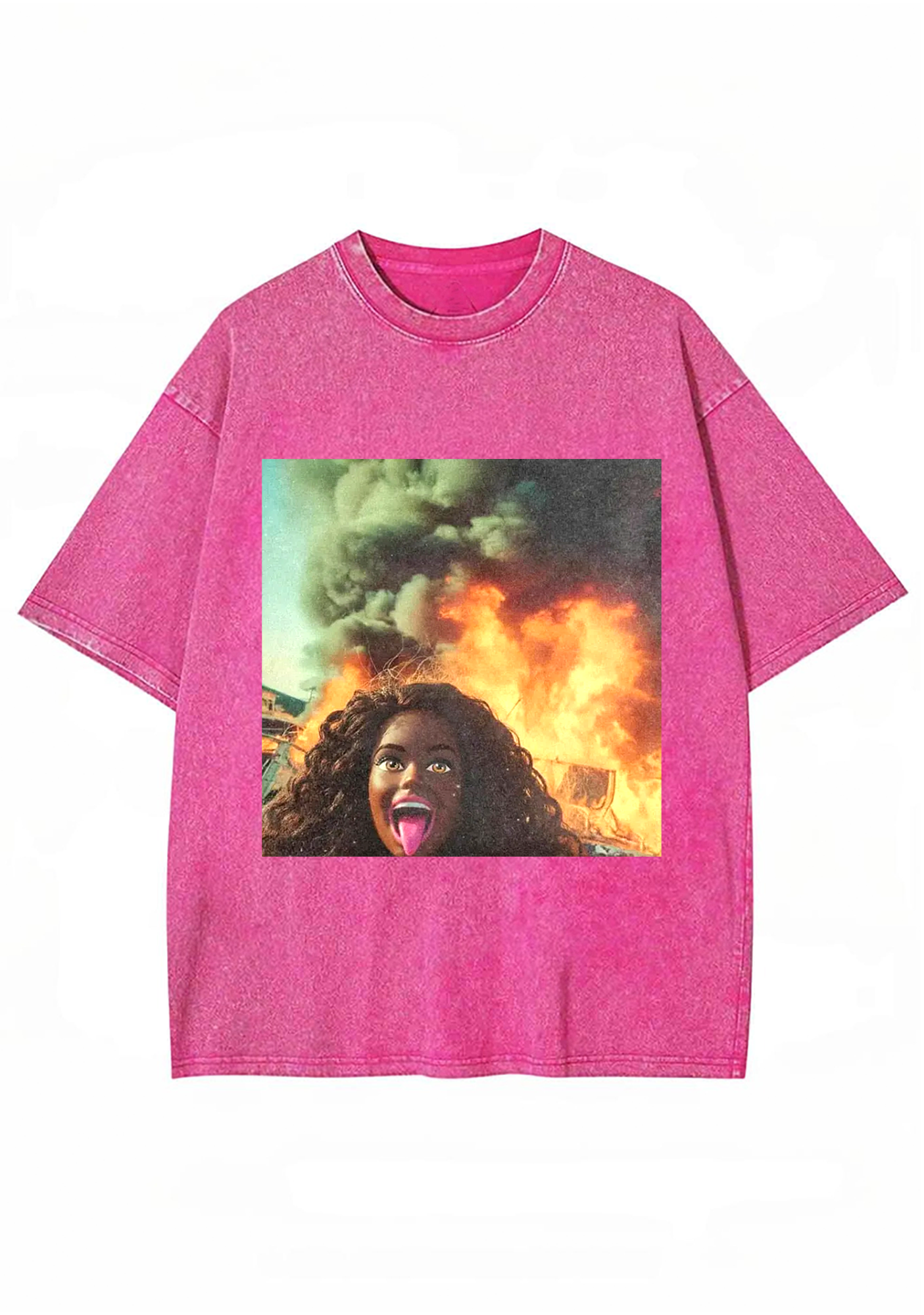 Screaming Black Barbie Wildfire Meme Y2K Washed Tee