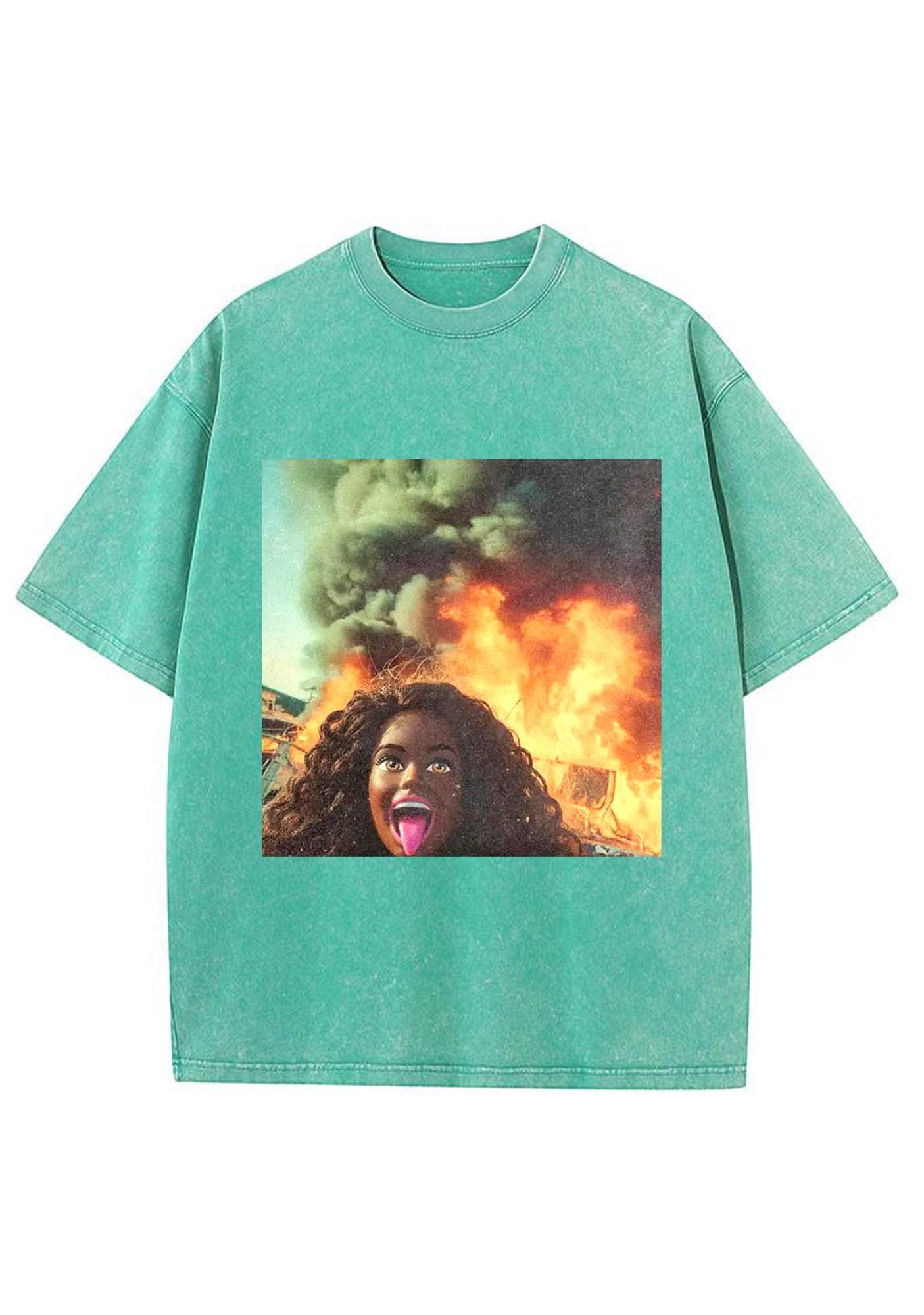 Screaming Black Barbie Wildfire Meme Y2K Washed Tee
