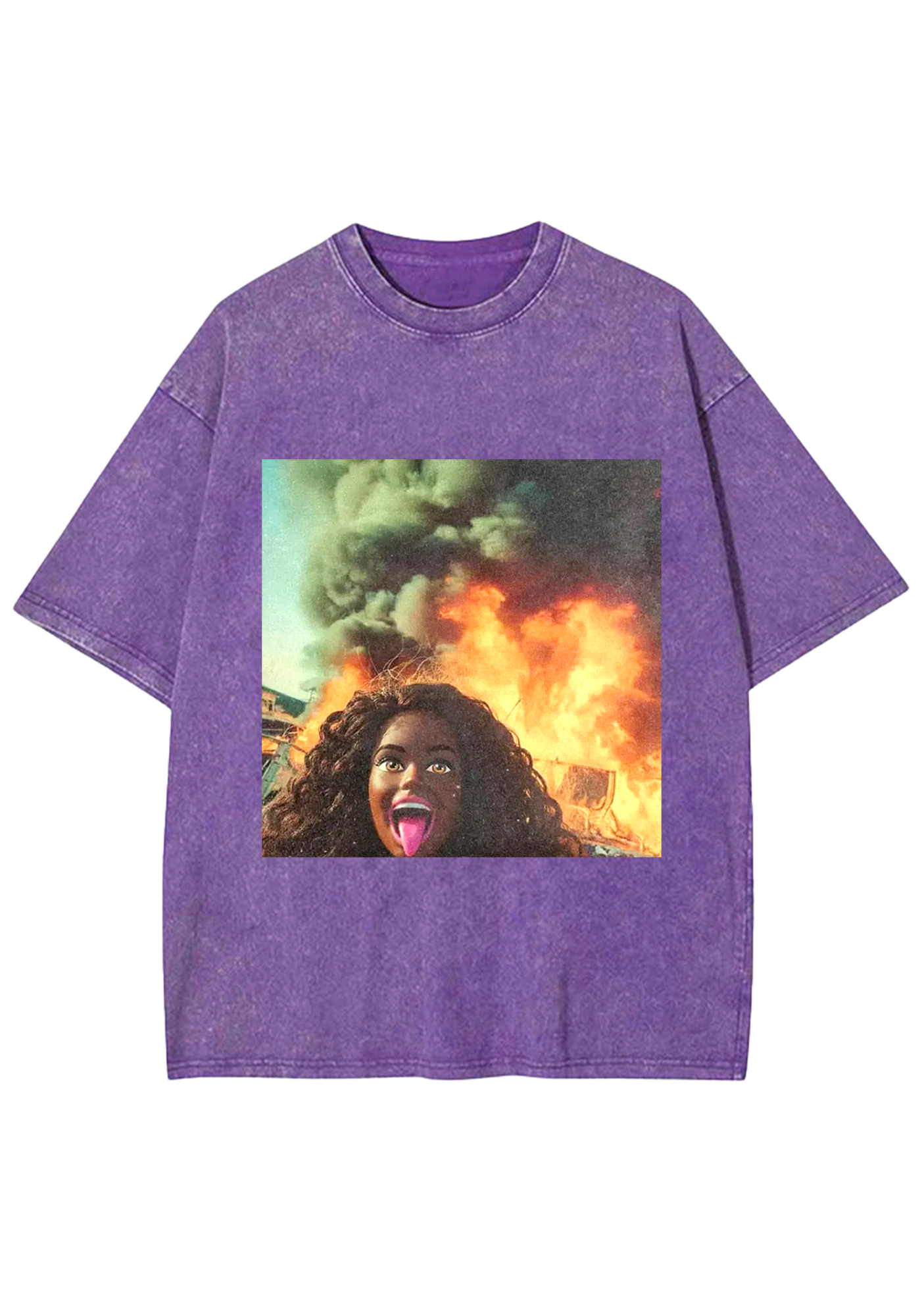 Screaming Black Barbie Wildfire Meme Y2K Washed Tee