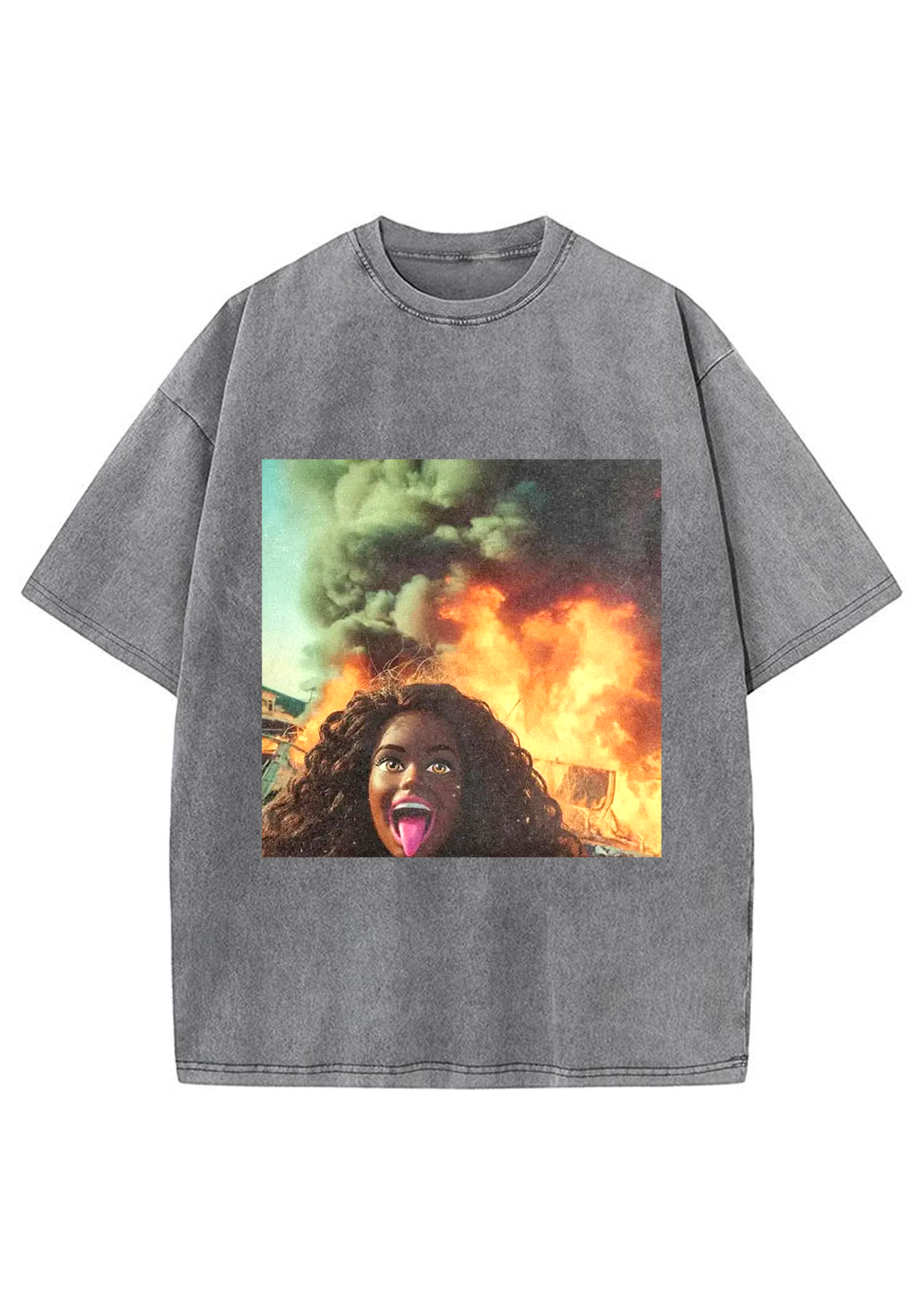 Screaming Black Barbie Wildfire Meme Y2K Washed Tee
