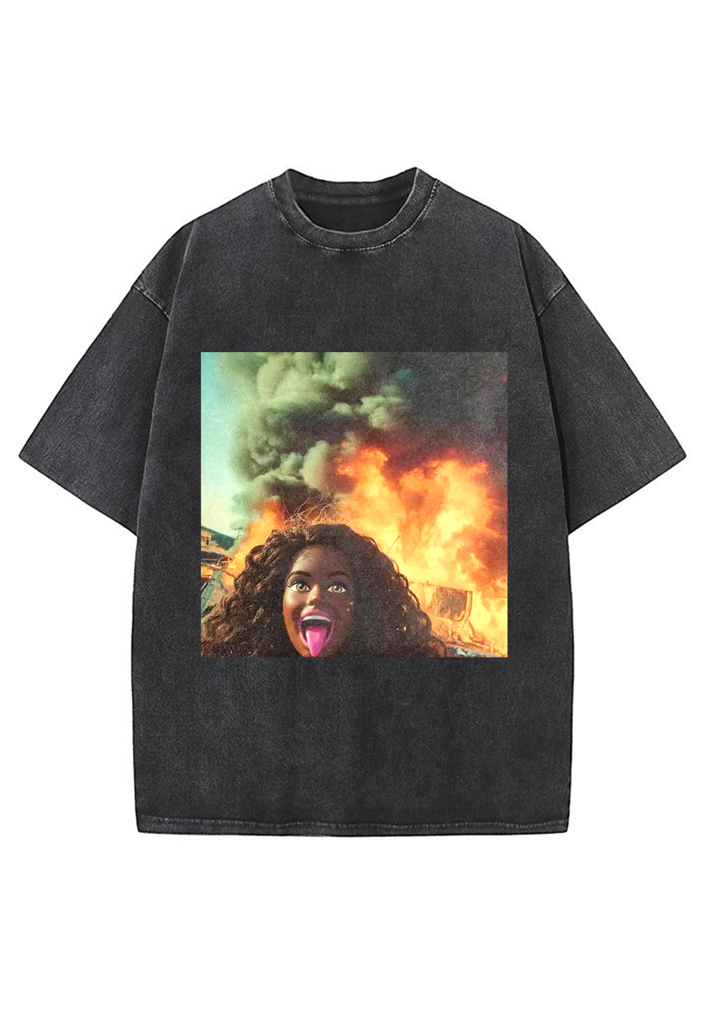 Screaming Black Barbie Wildfire Meme Y2K Washed Tee