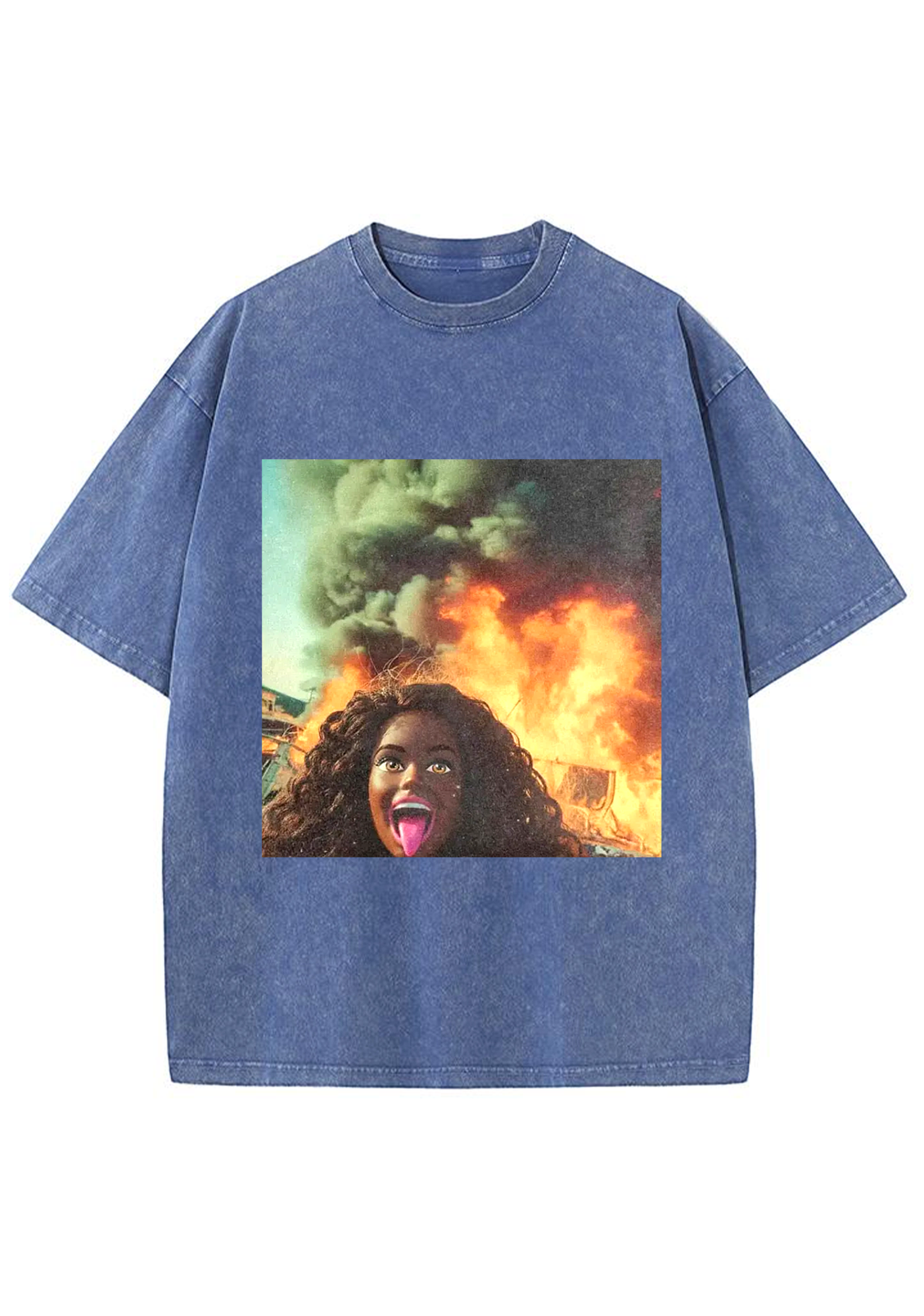 Screaming Black Barbie Wildfire Meme Y2K Washed Tee