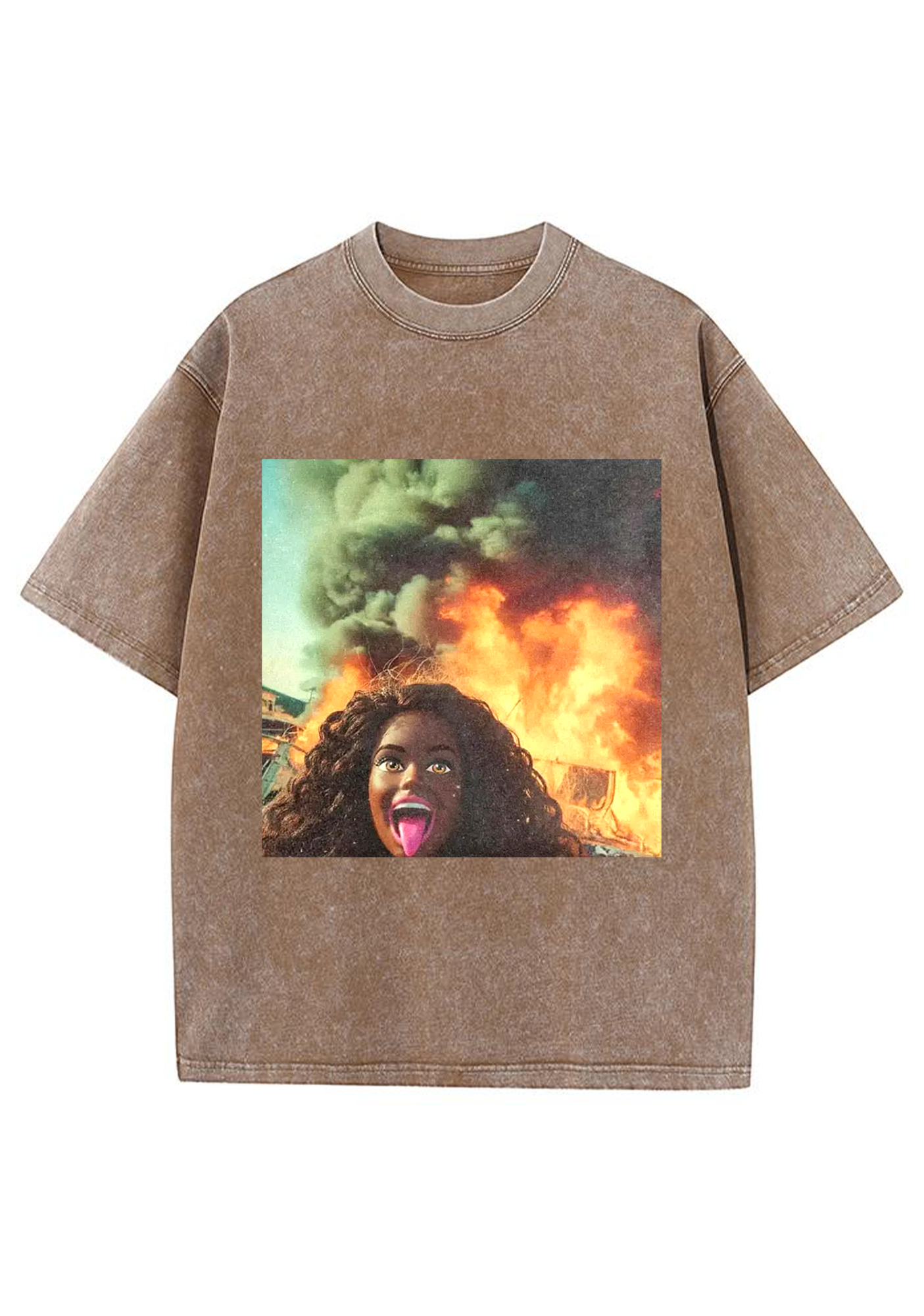 Screaming Black Barbie Wildfire Meme Y2K Washed Tee