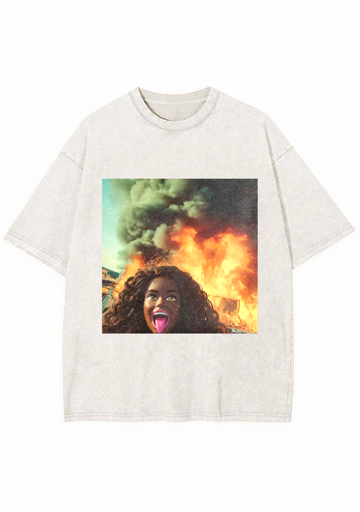 Screaming Black Barbie Wildfire Meme Y2K Washed Tee