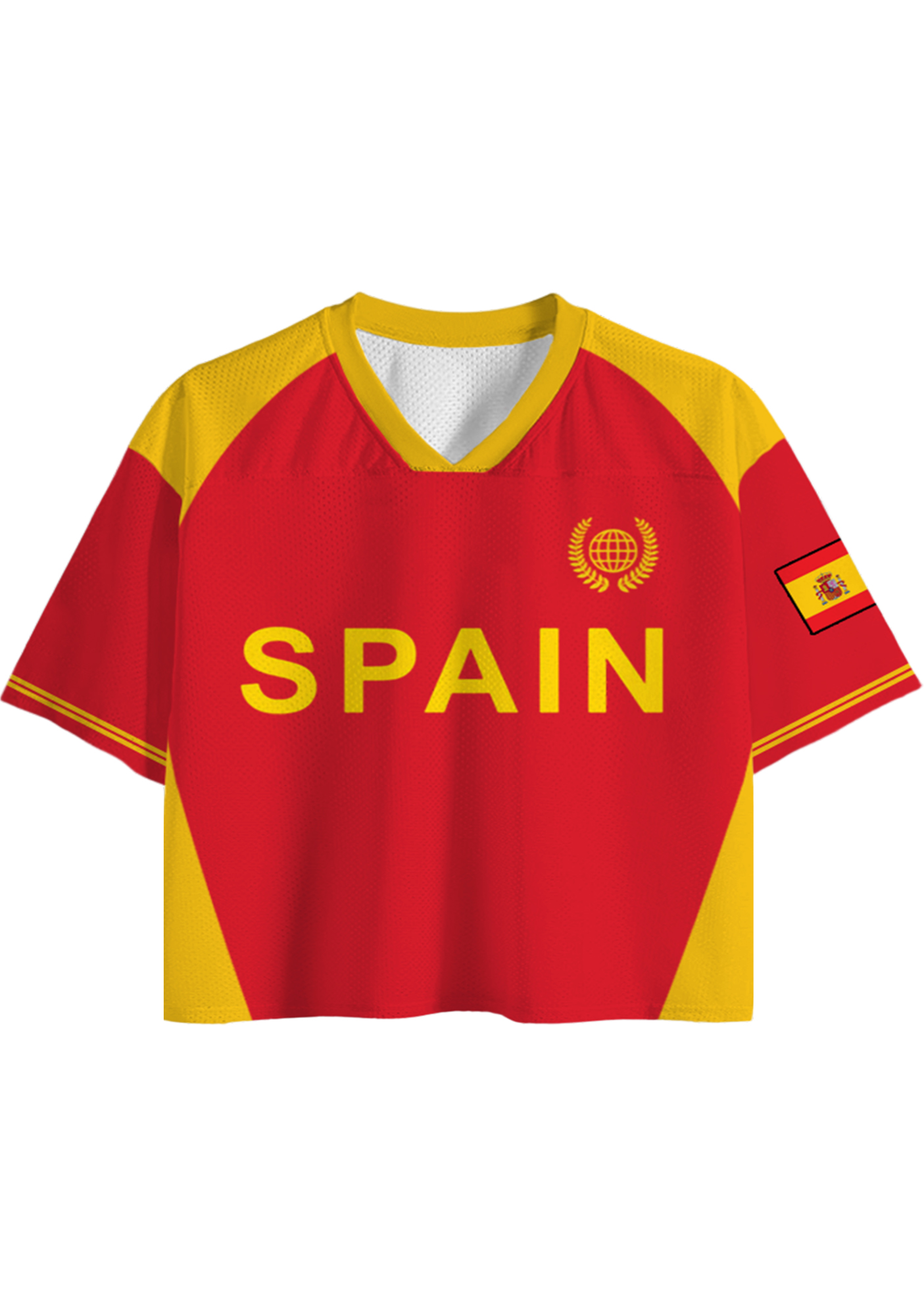  Spain Flag Inspired Streetwear Cropped Mesh Jersey Shirt