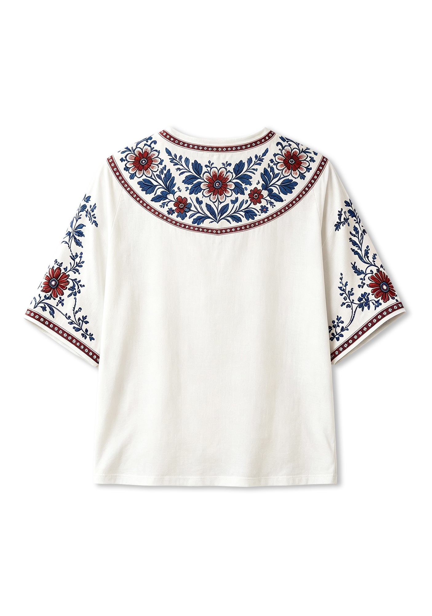 Boho Border Print NY Giants V-Neck Blouse