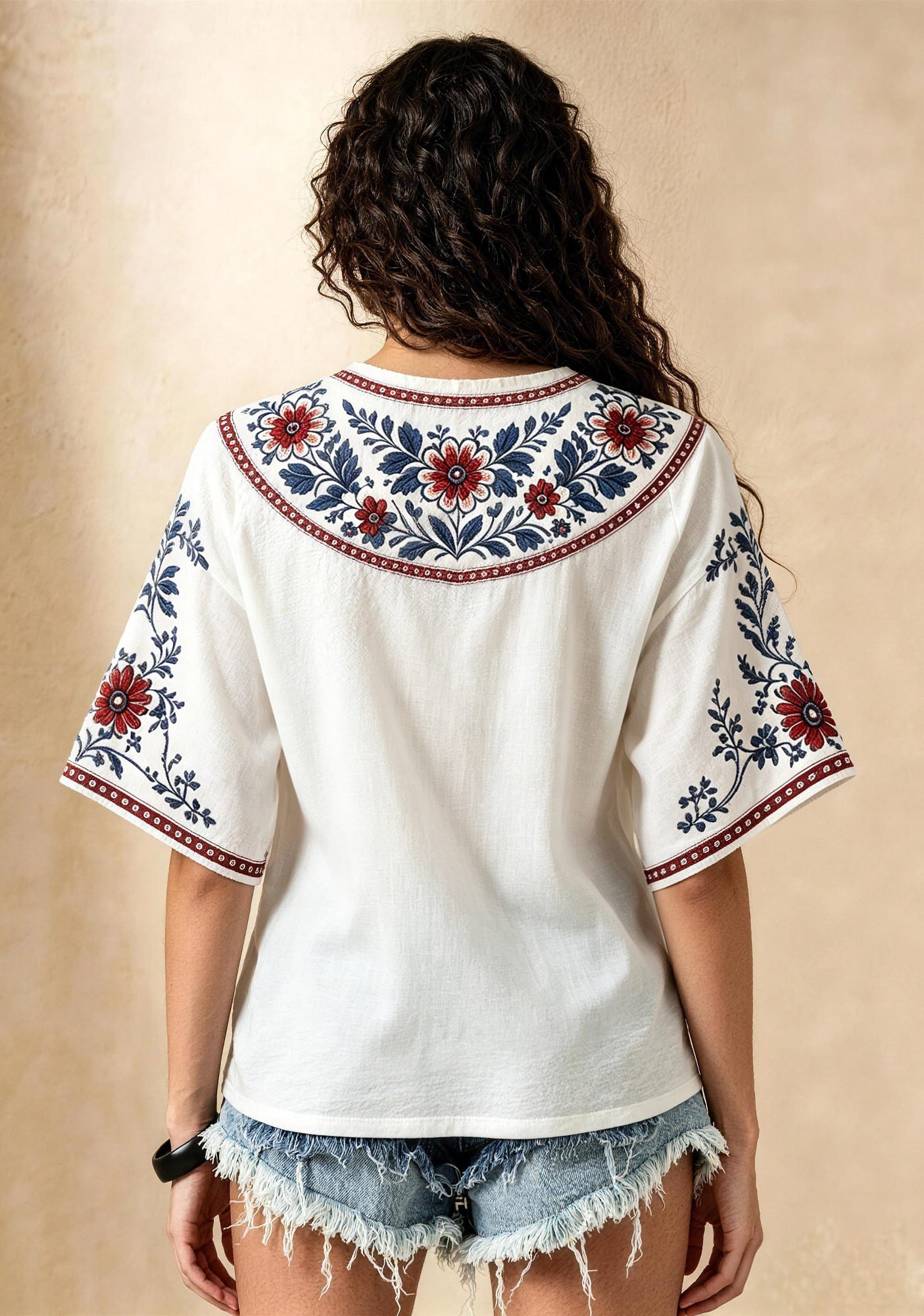 Boho Border Print NY Giants V-Neck Blouse
