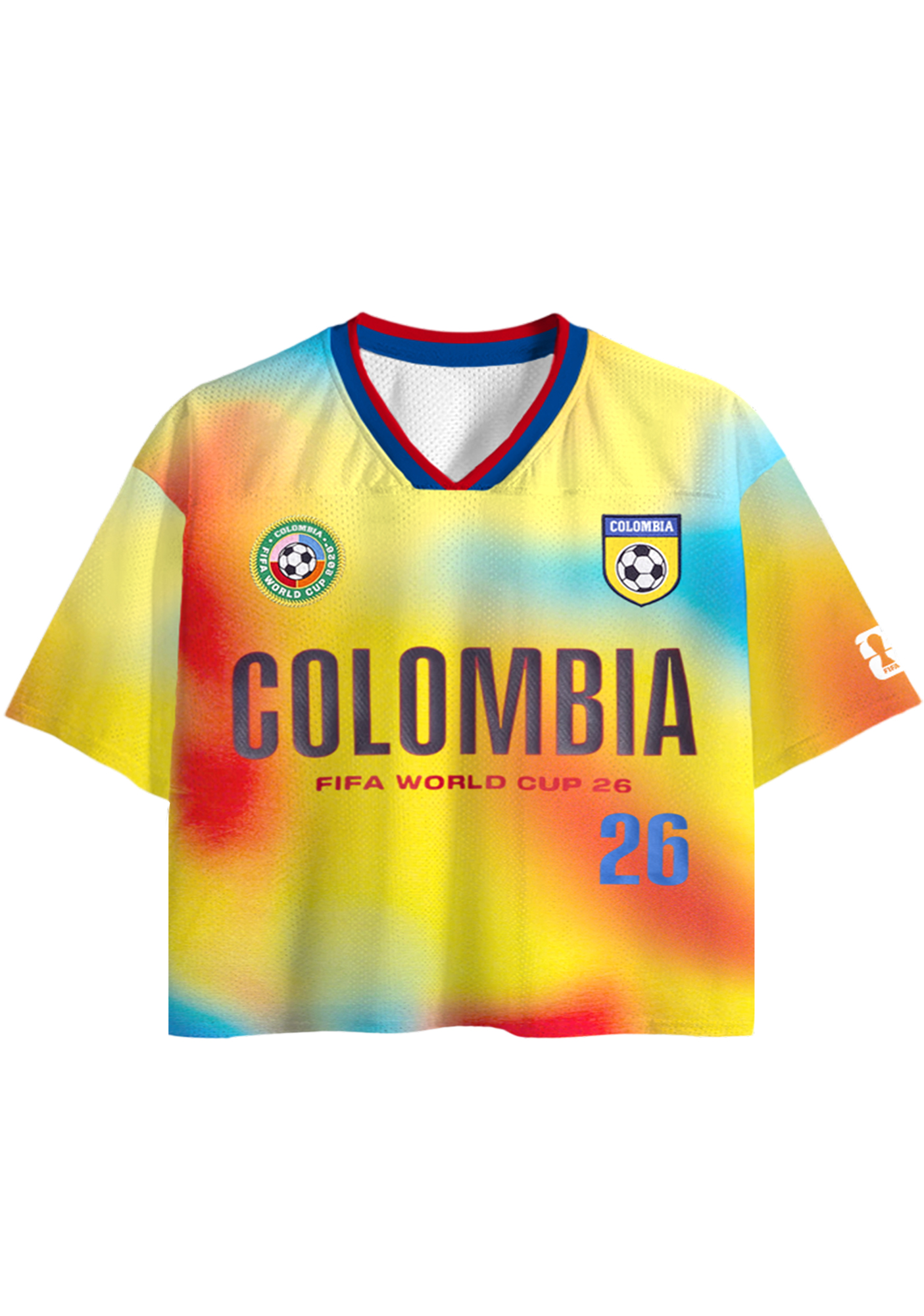 Colombia #26 Blur Tie Dye Cropped Mesh Jersey Shirt