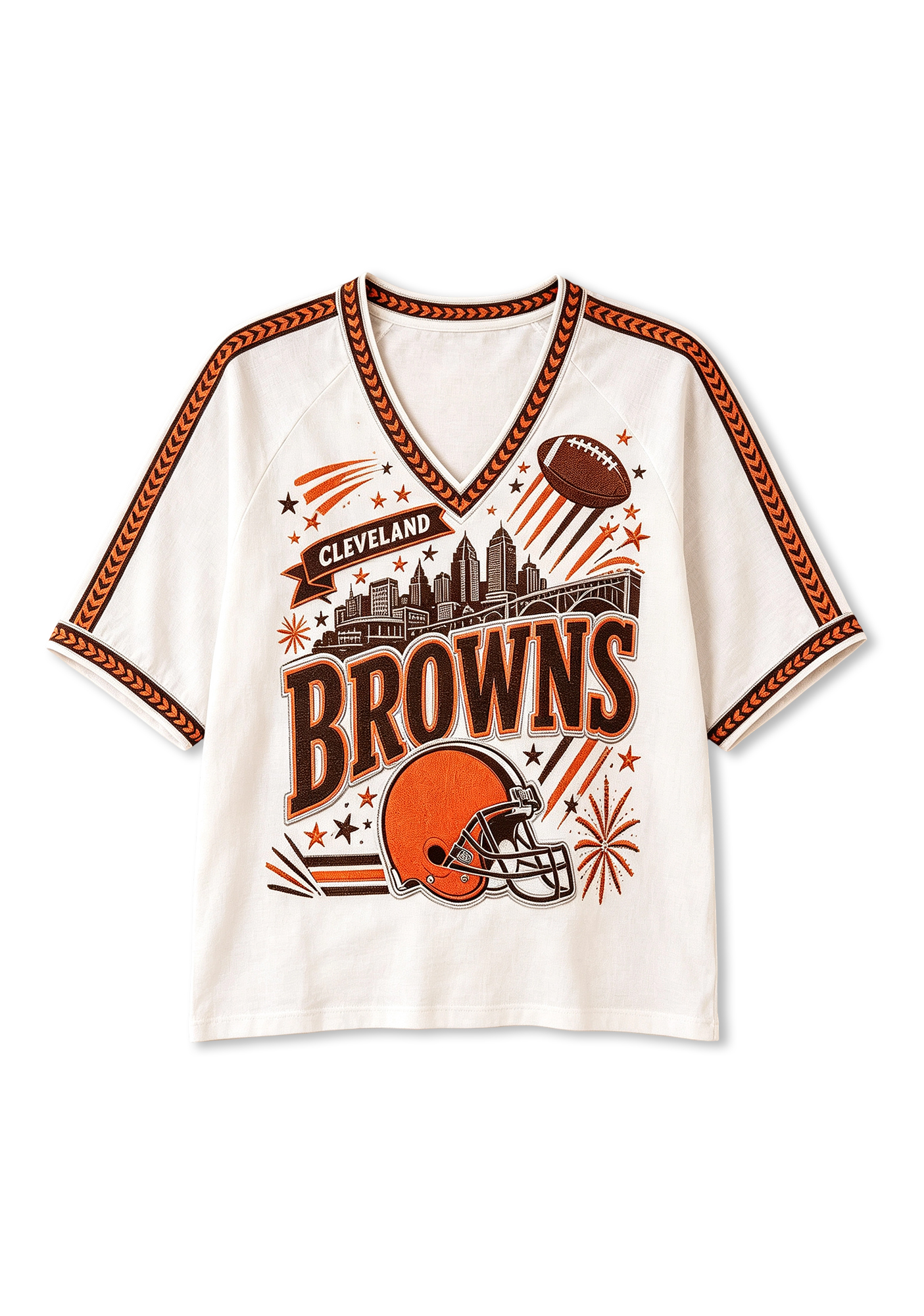 Boho Cleveland Browns Helmet City V-Neck Blouse