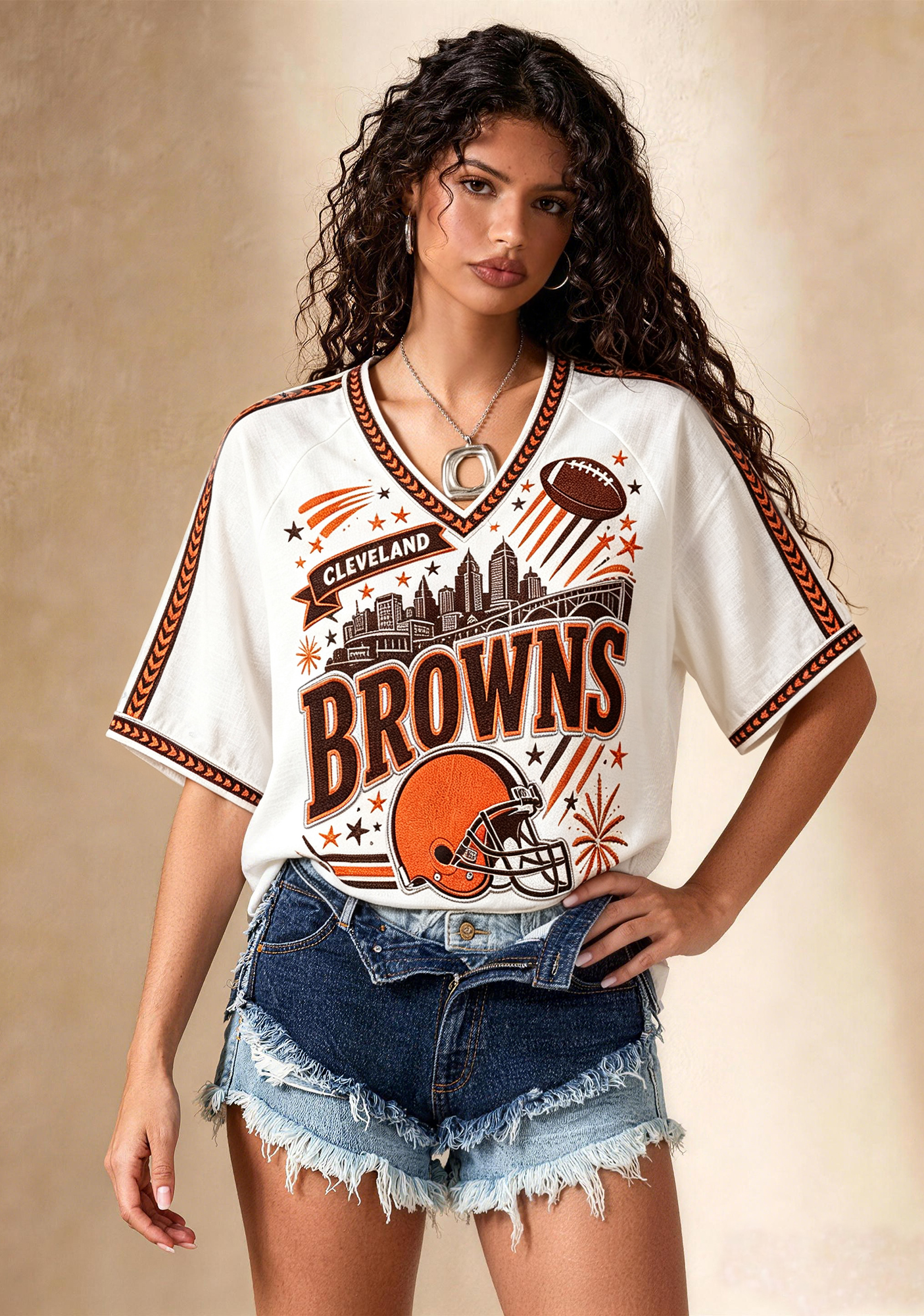 Boho Cleveland Browns Helmet City V-Neck Blouse
