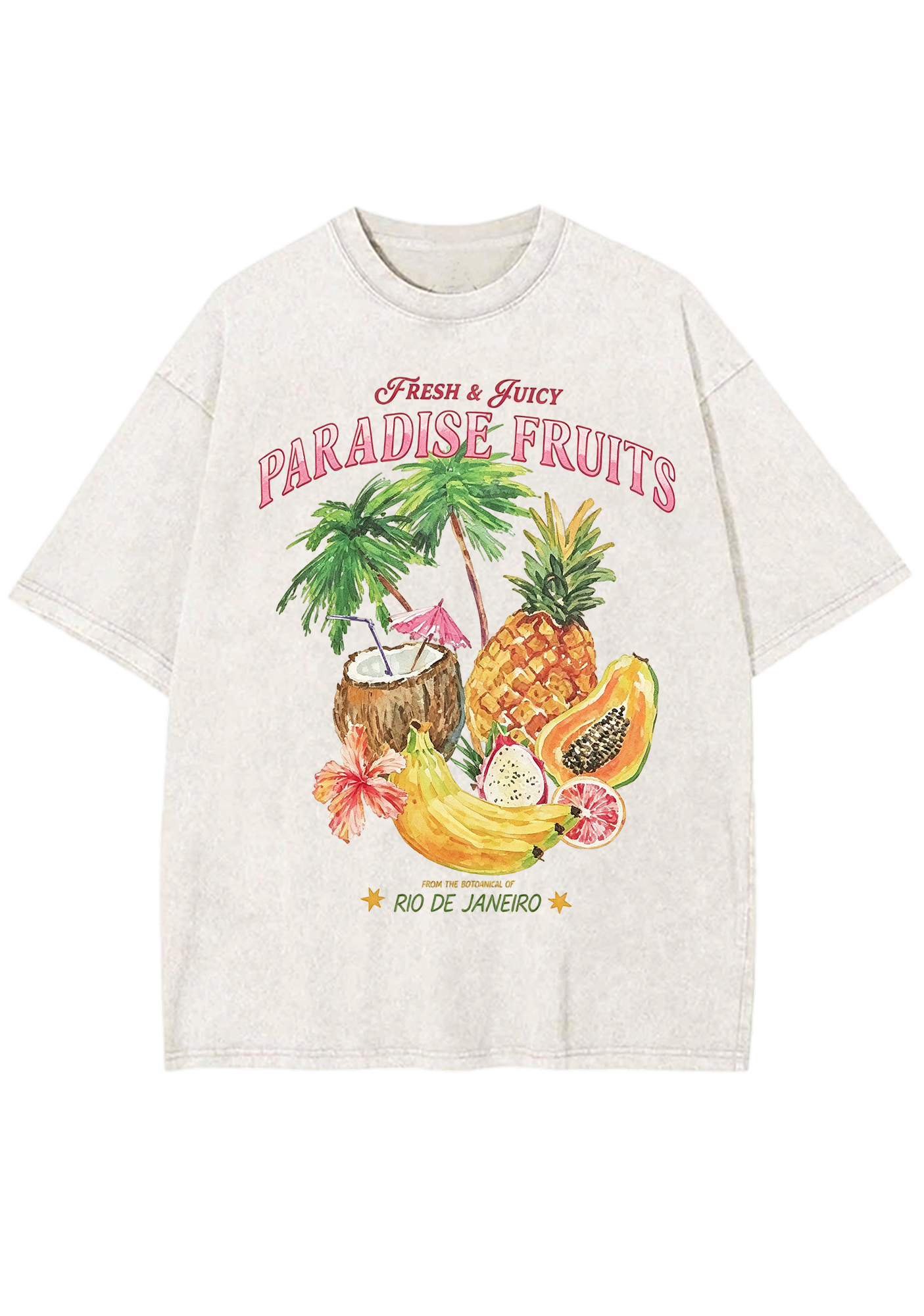Paradise Fruits Rio De Janeiro Watercolor Tropical Washed Tee