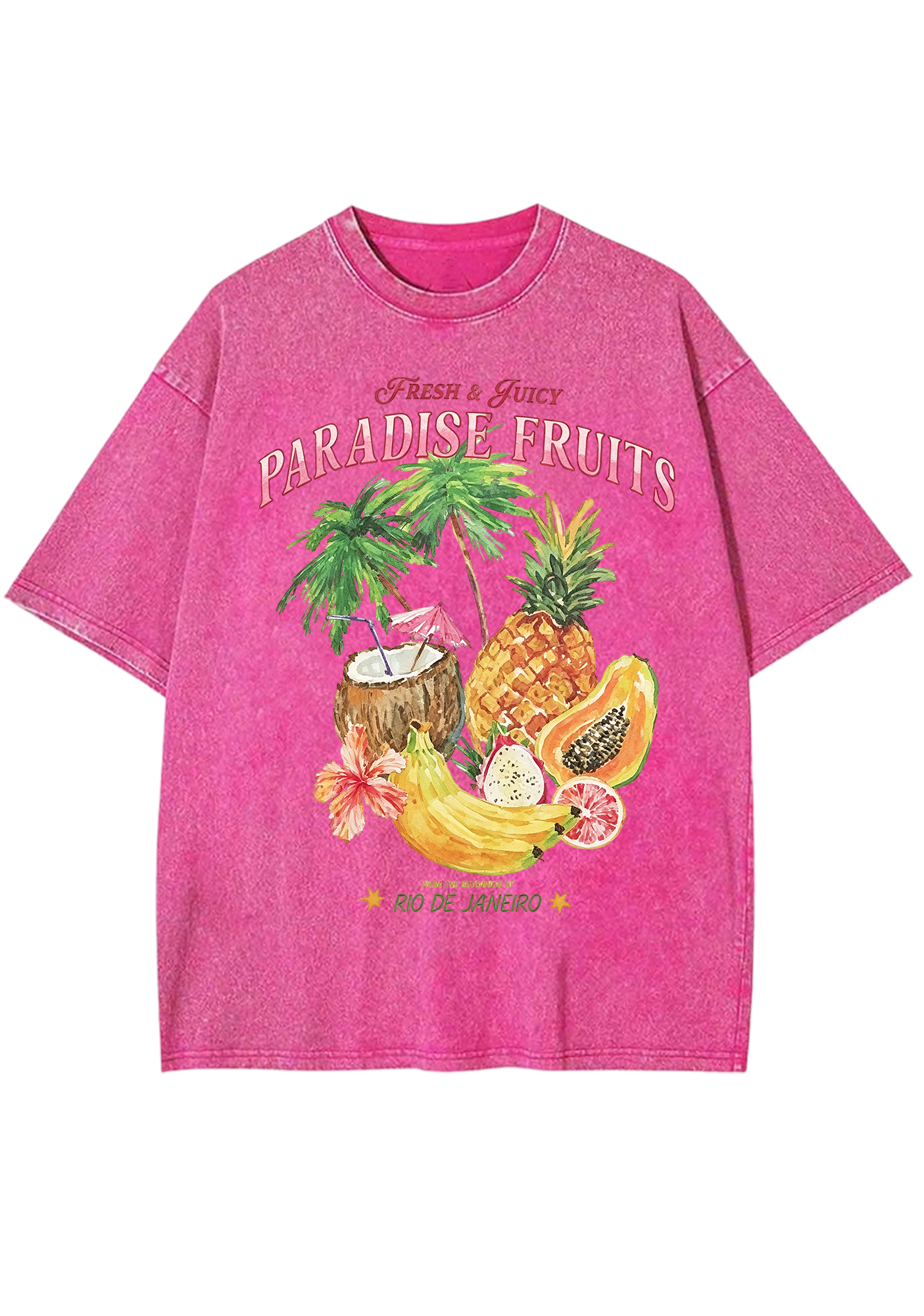Paradise Fruits Rio De Janeiro Watercolor Tropical Washed Tee