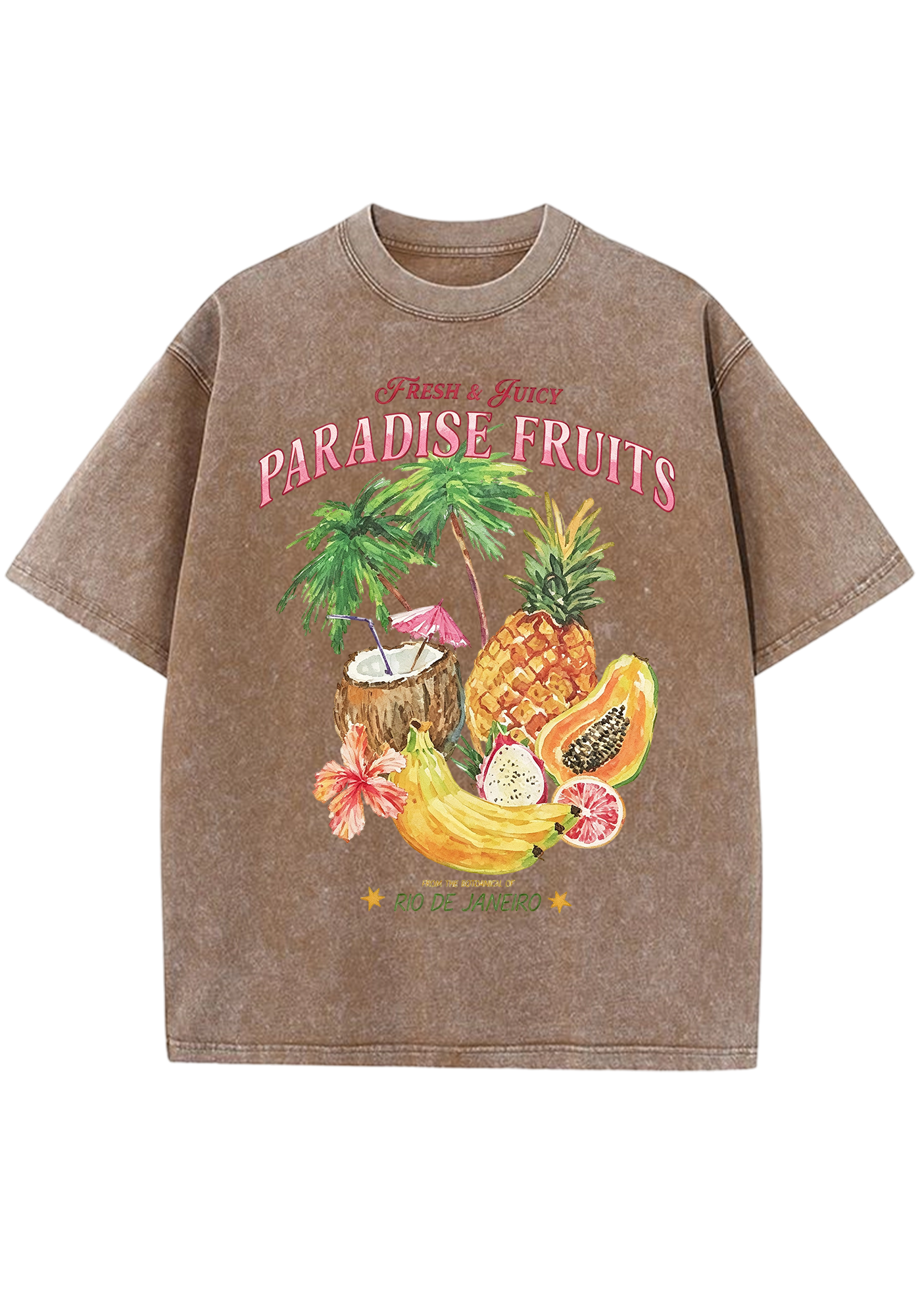 Paradise Fruits Rio De Janeiro Watercolor Tropical Washed Tee