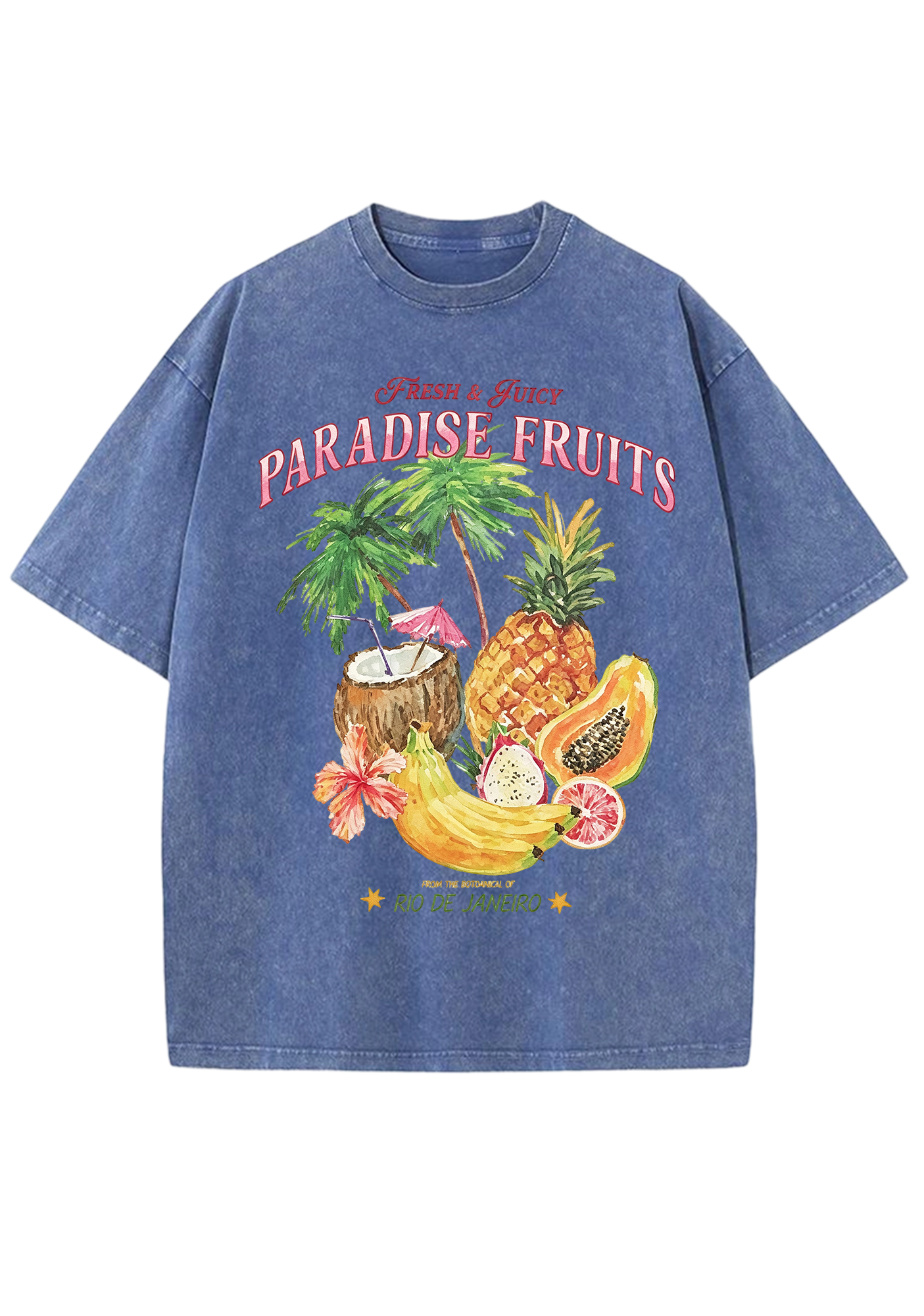 Paradise Fruits Rio De Janeiro Watercolor Tropical Washed Tee