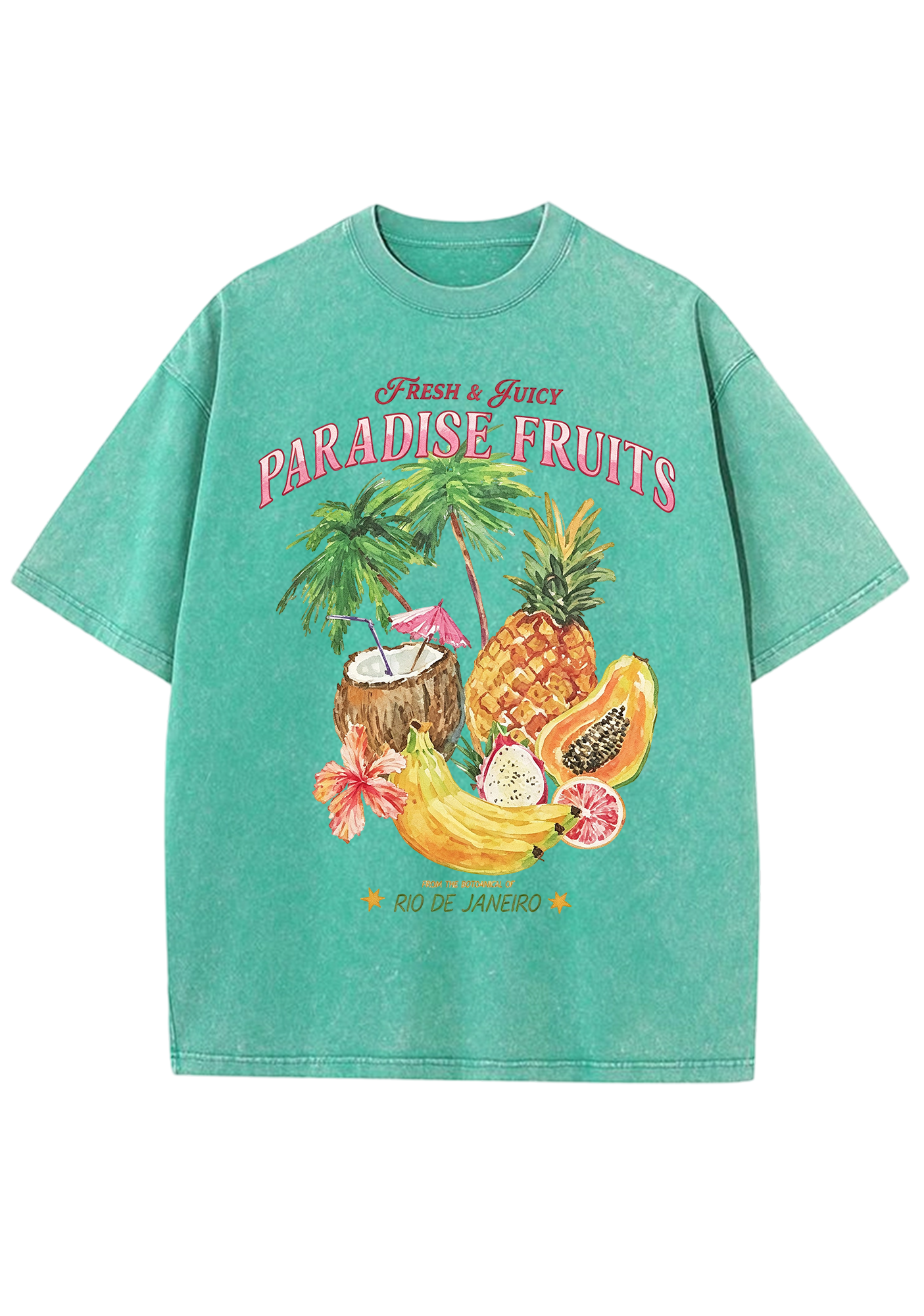 Paradise Fruits Rio De Janeiro Watercolor Tropical Washed Tee