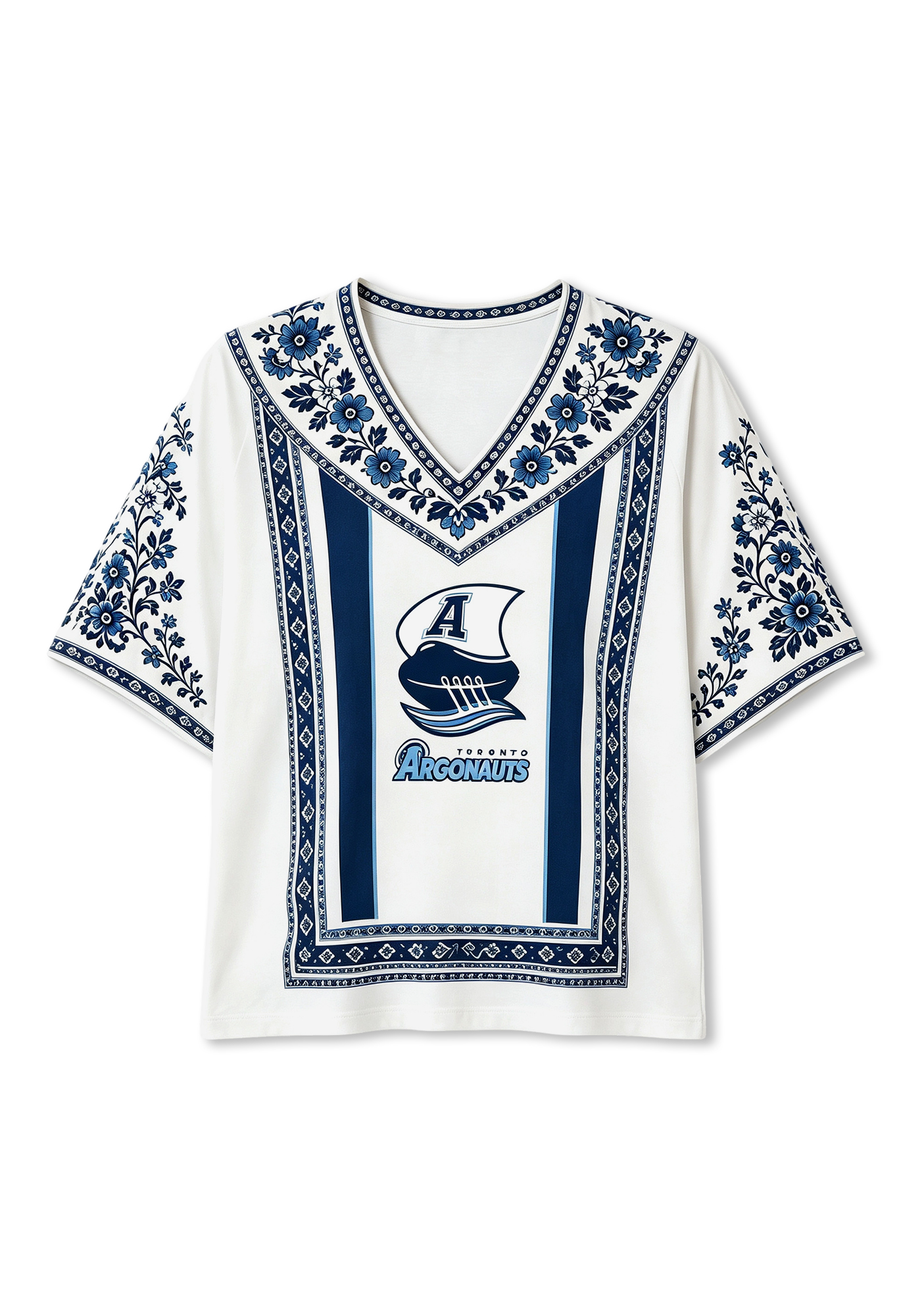 Boho Floral Border Toronto Argonauts V-Neck Blouse