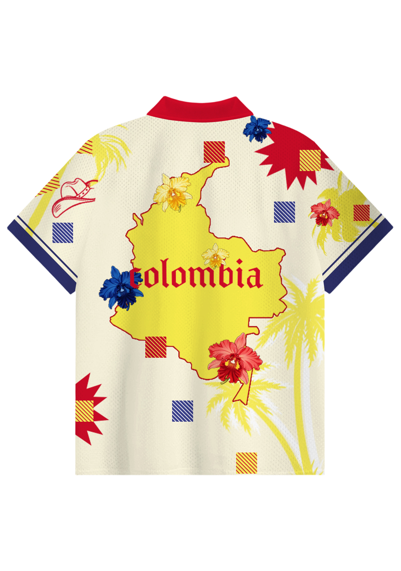 Tropical Colombia Country Map Collared Soccer Jersey