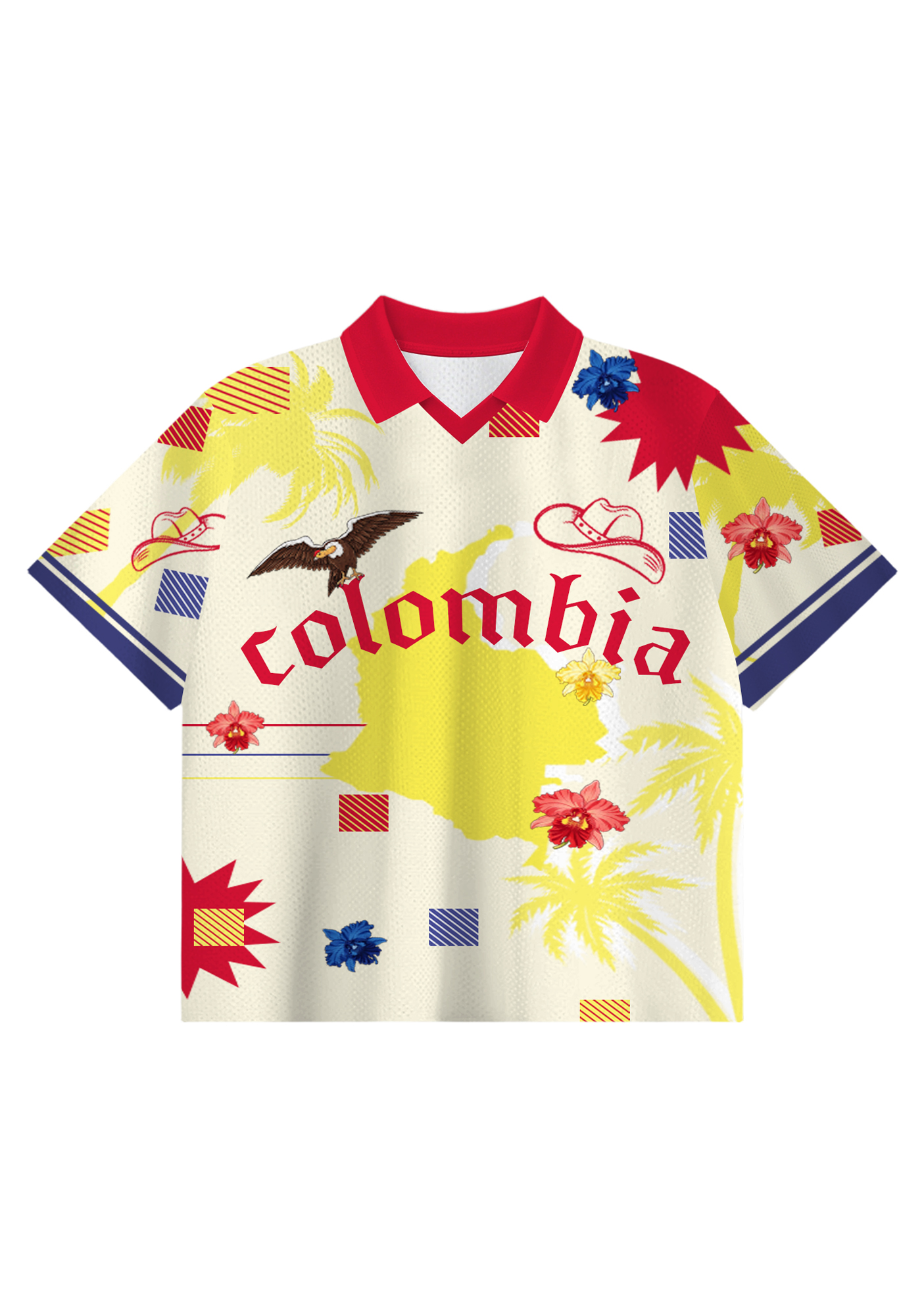 Tropical Colombia Country Map Cropped Collared Soccer Jersey