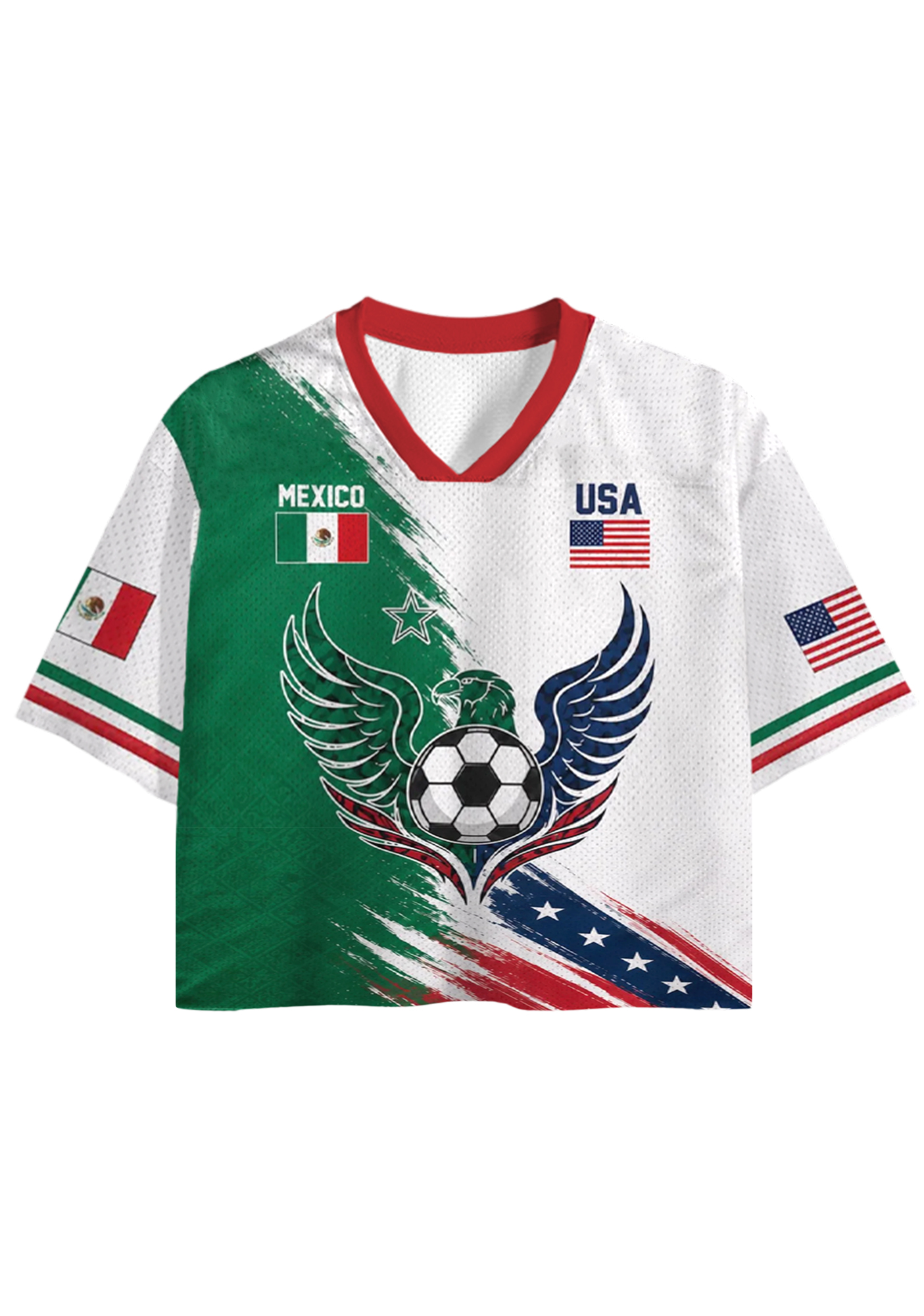 Mexico USA Flag Eagle Soccer Crop Jersey Shirts