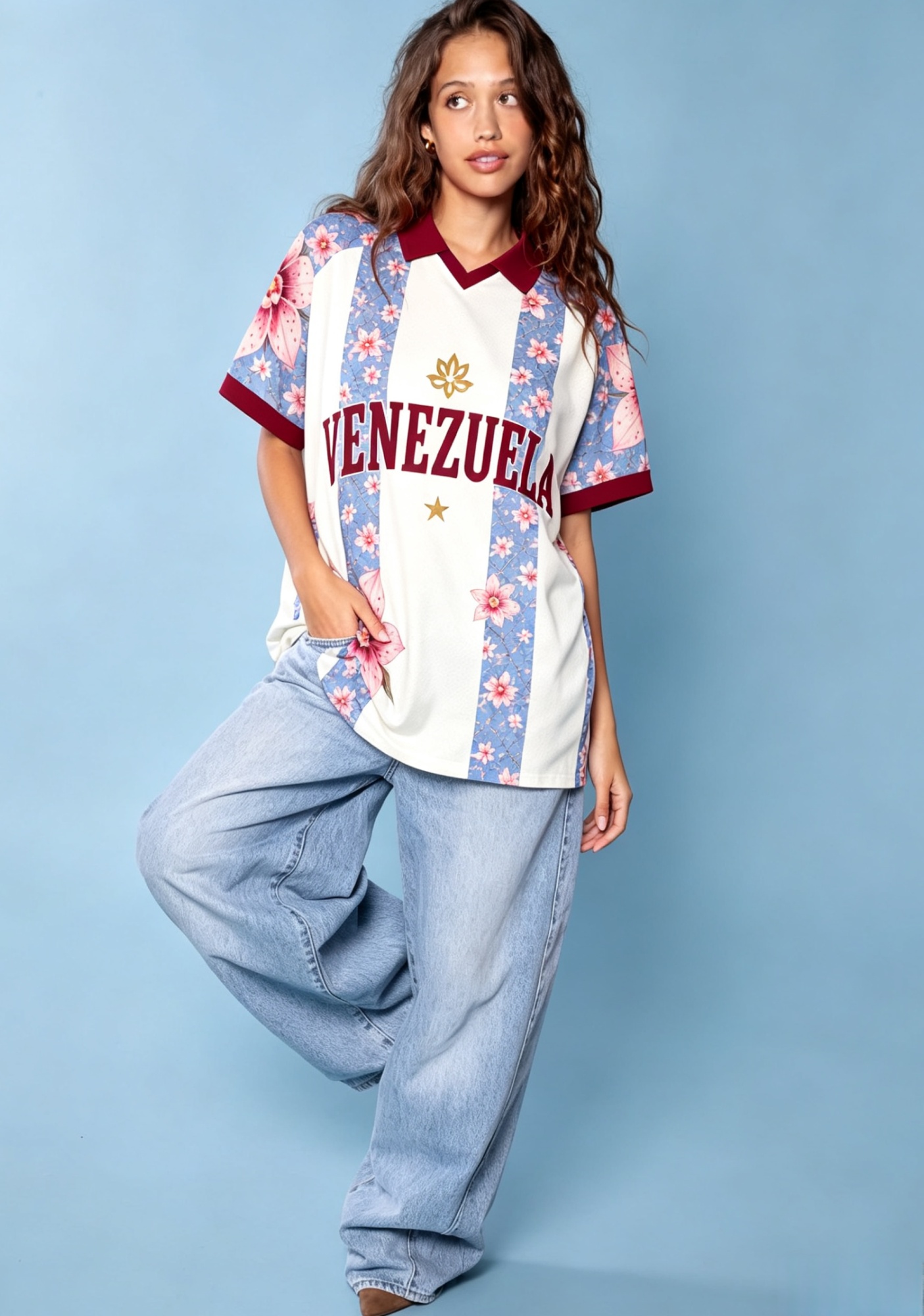 Venezuela Inspired Collared Mesh Jersey Shirt