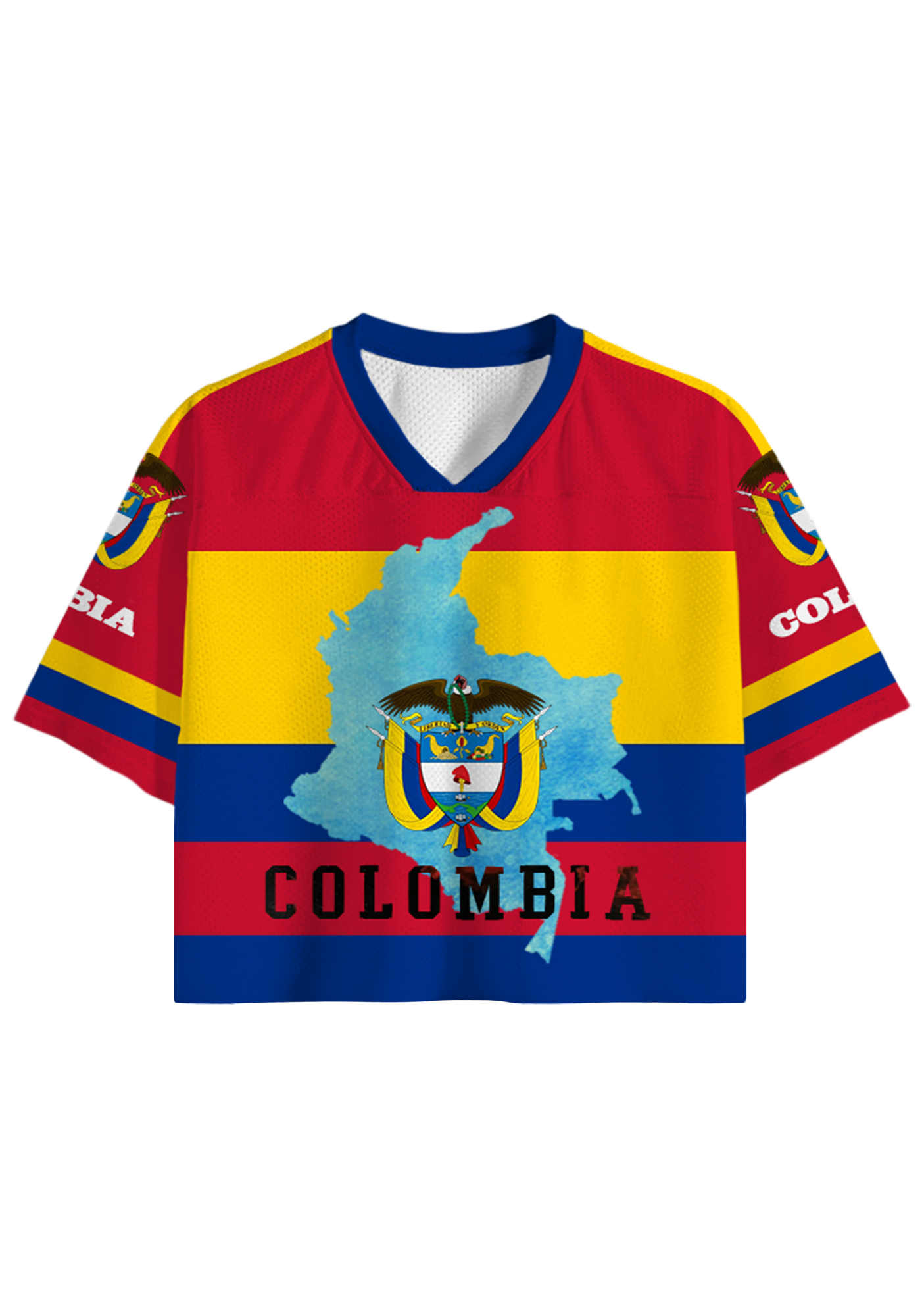 Colombian National Flag Map Cropped Mesh Jersey Shirt