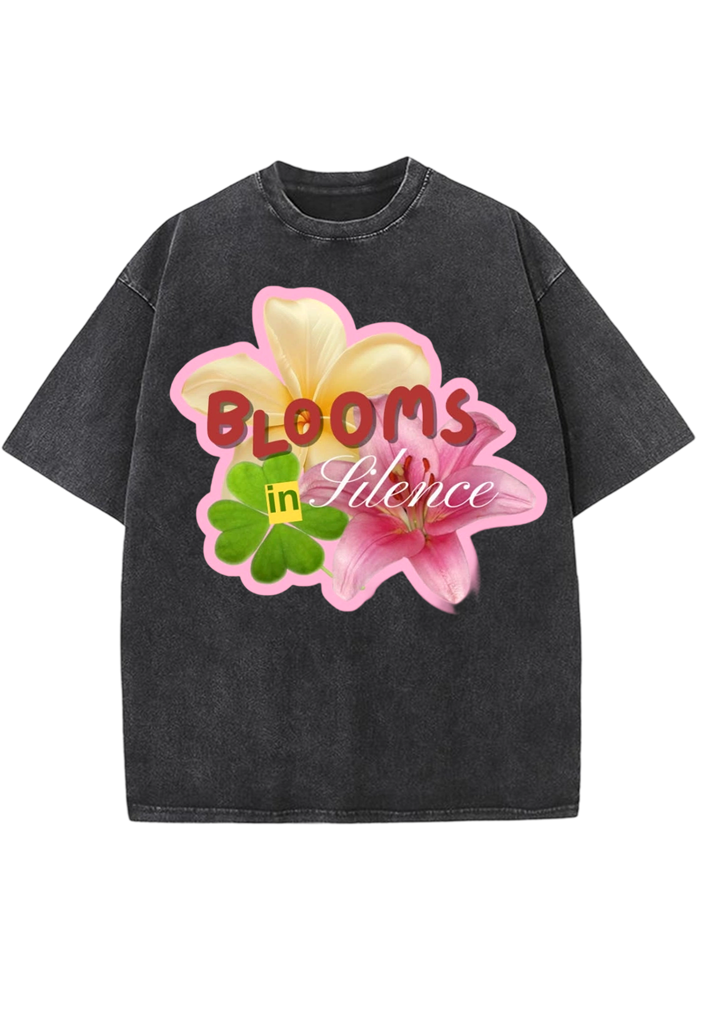 Blooms In Silence Lily Plumeria Clover Floral Washed Tee