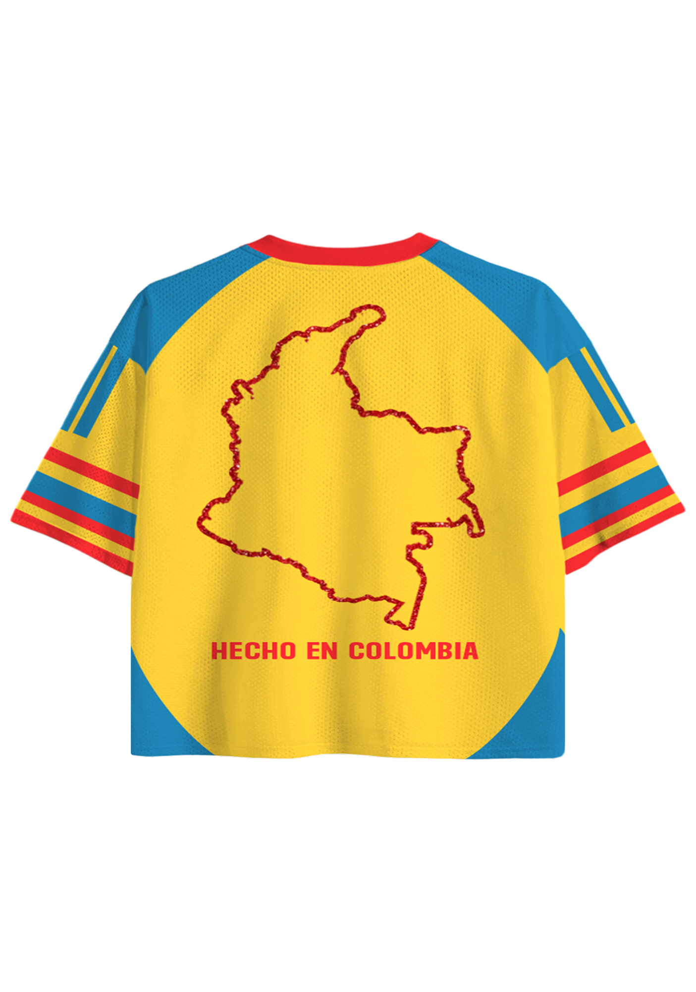 Sparkly Glitter Flag Colombia Cropped Mesh Jersey Shirt