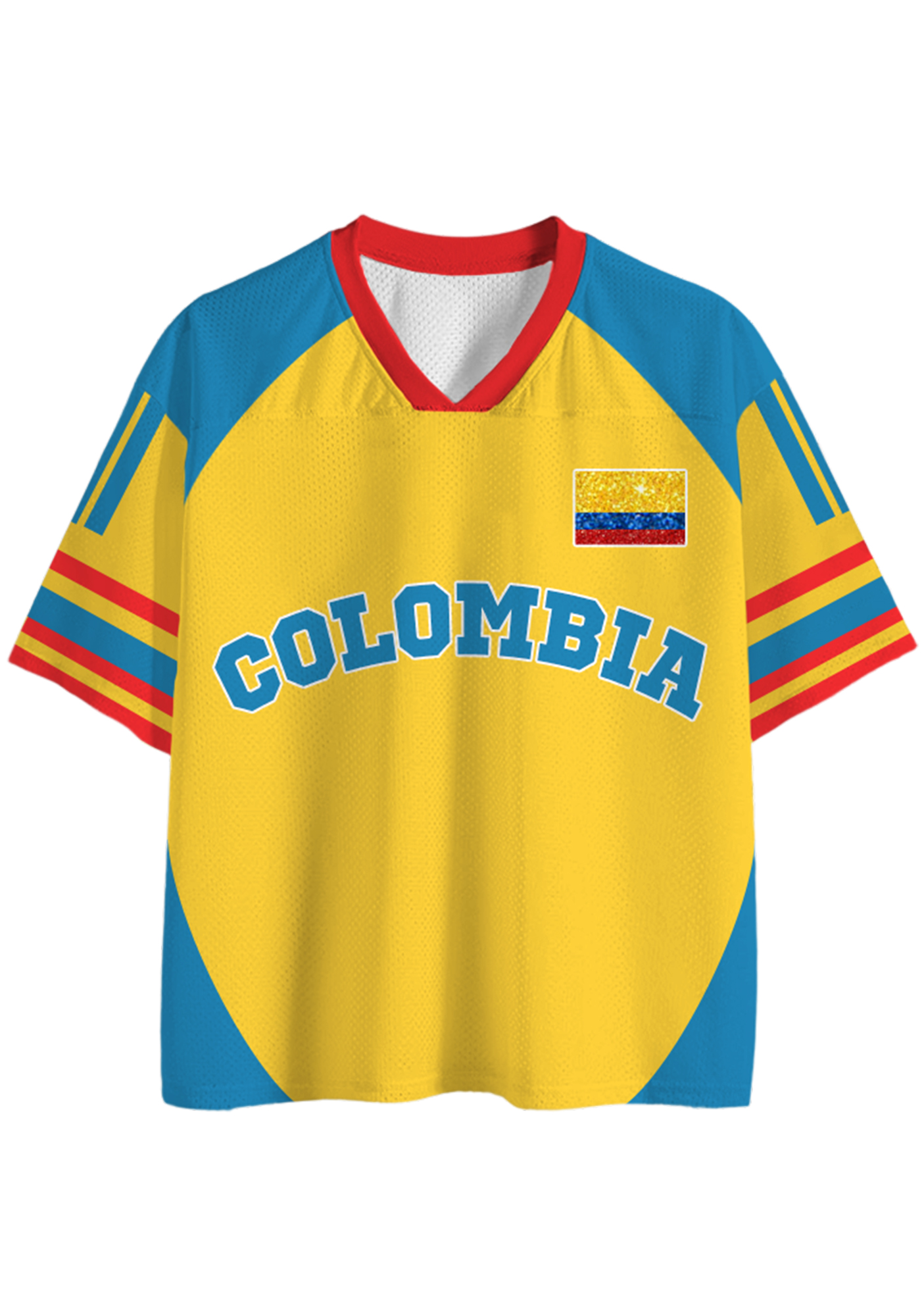 Sparkly Glitter Flag Colombia Mesh Jersey Shirts