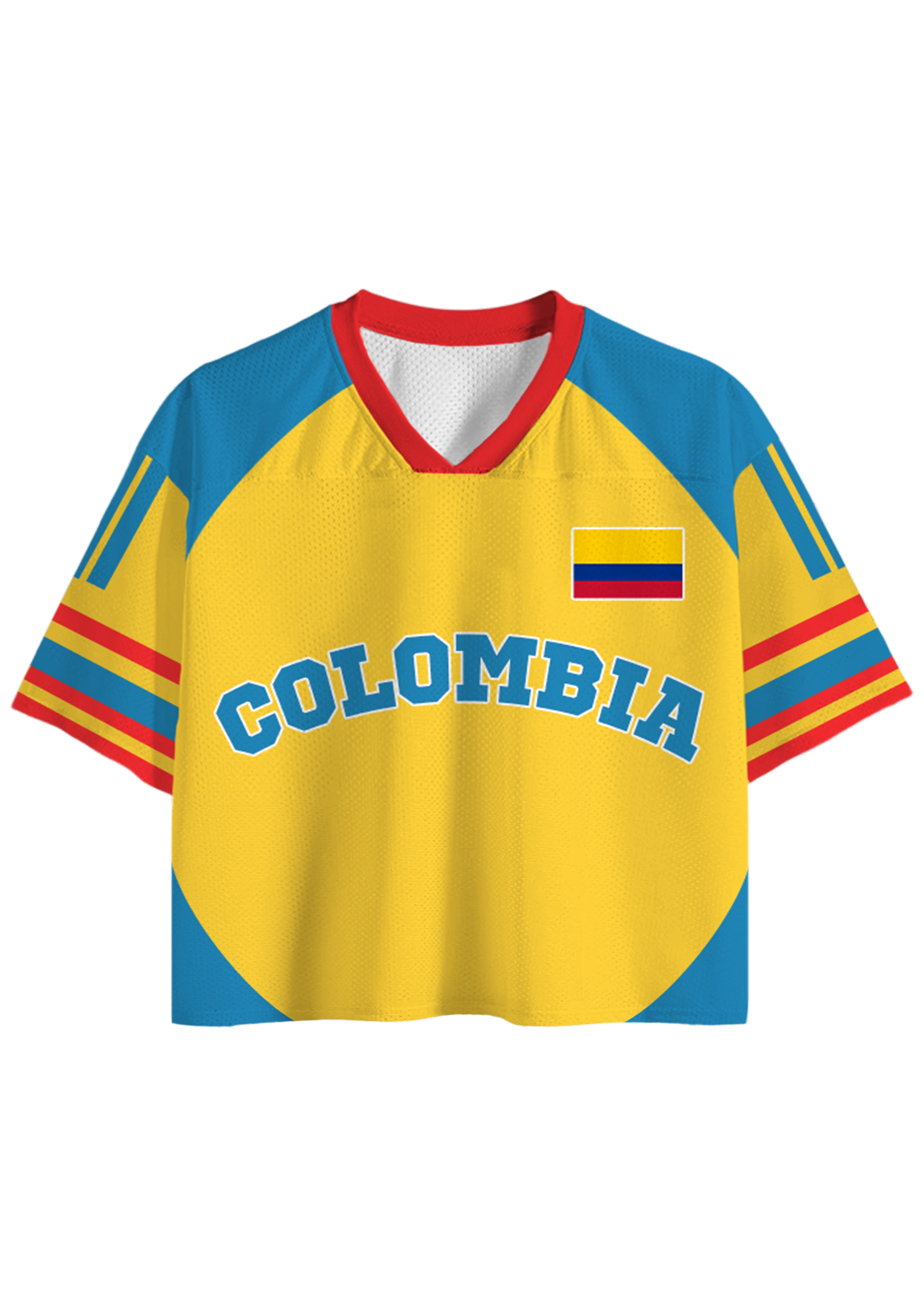 Retro Color Block Colombia Flag Crop Jersey Shirts