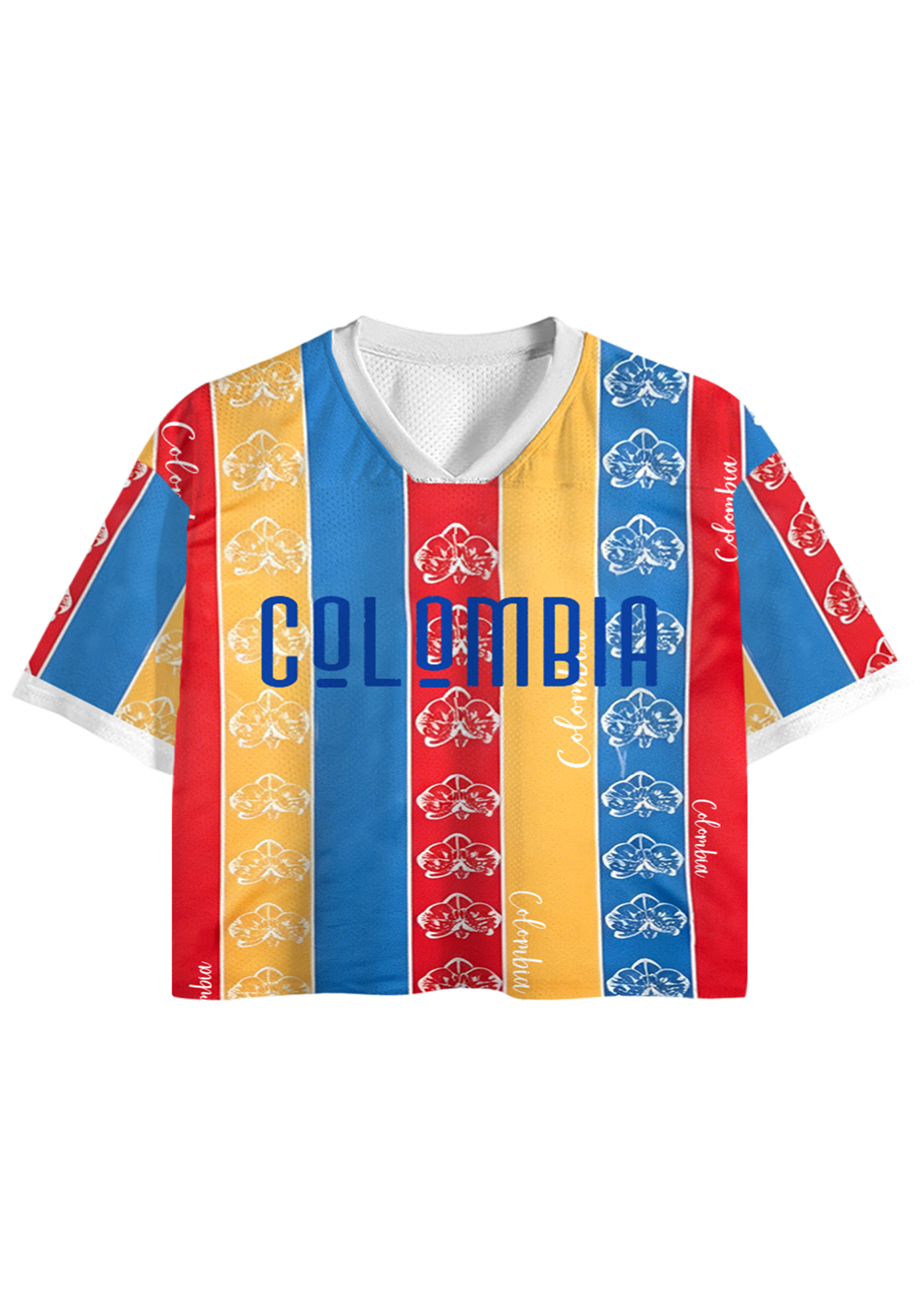 Colombia National Flower Orchid Striped Crop Jersey Shirts