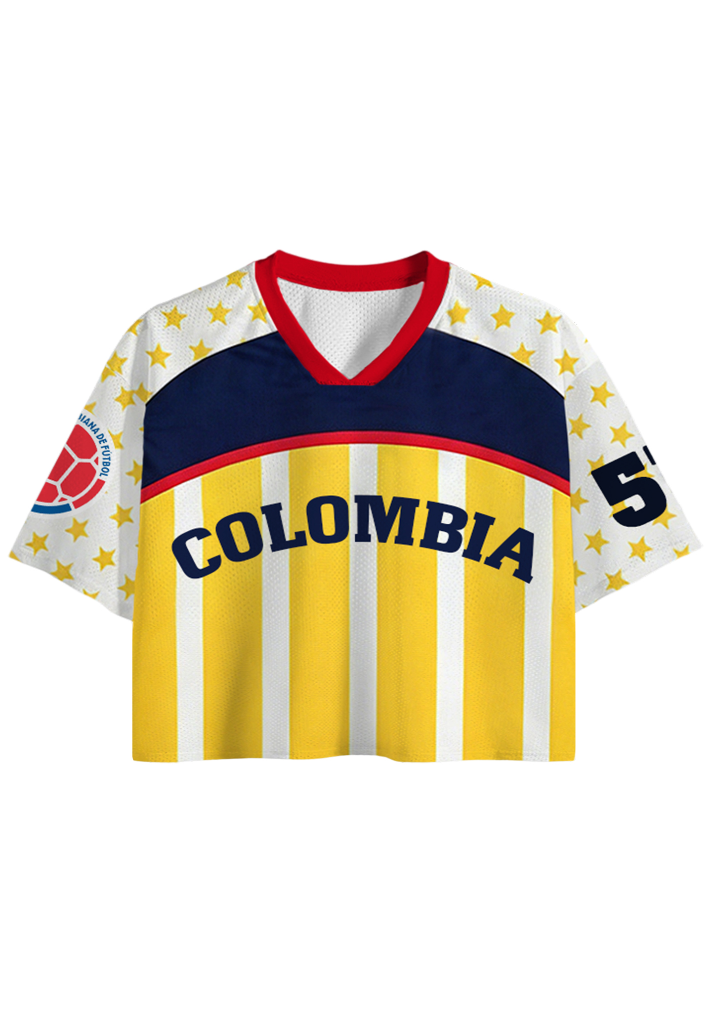 Star Pattern Colombia Striped Crop Jersey Shirts