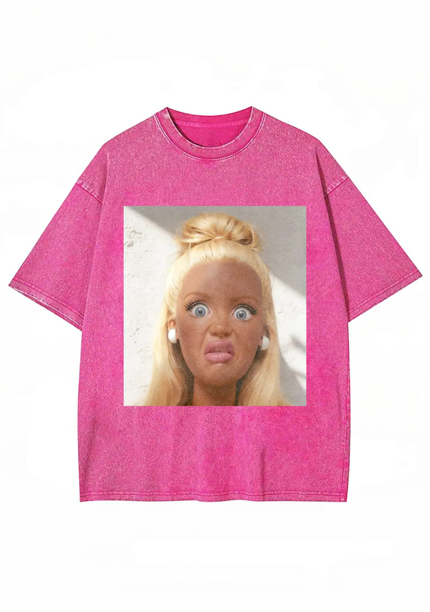 Shocked Bun Hair Barbie Meme Y2K Washed Tee