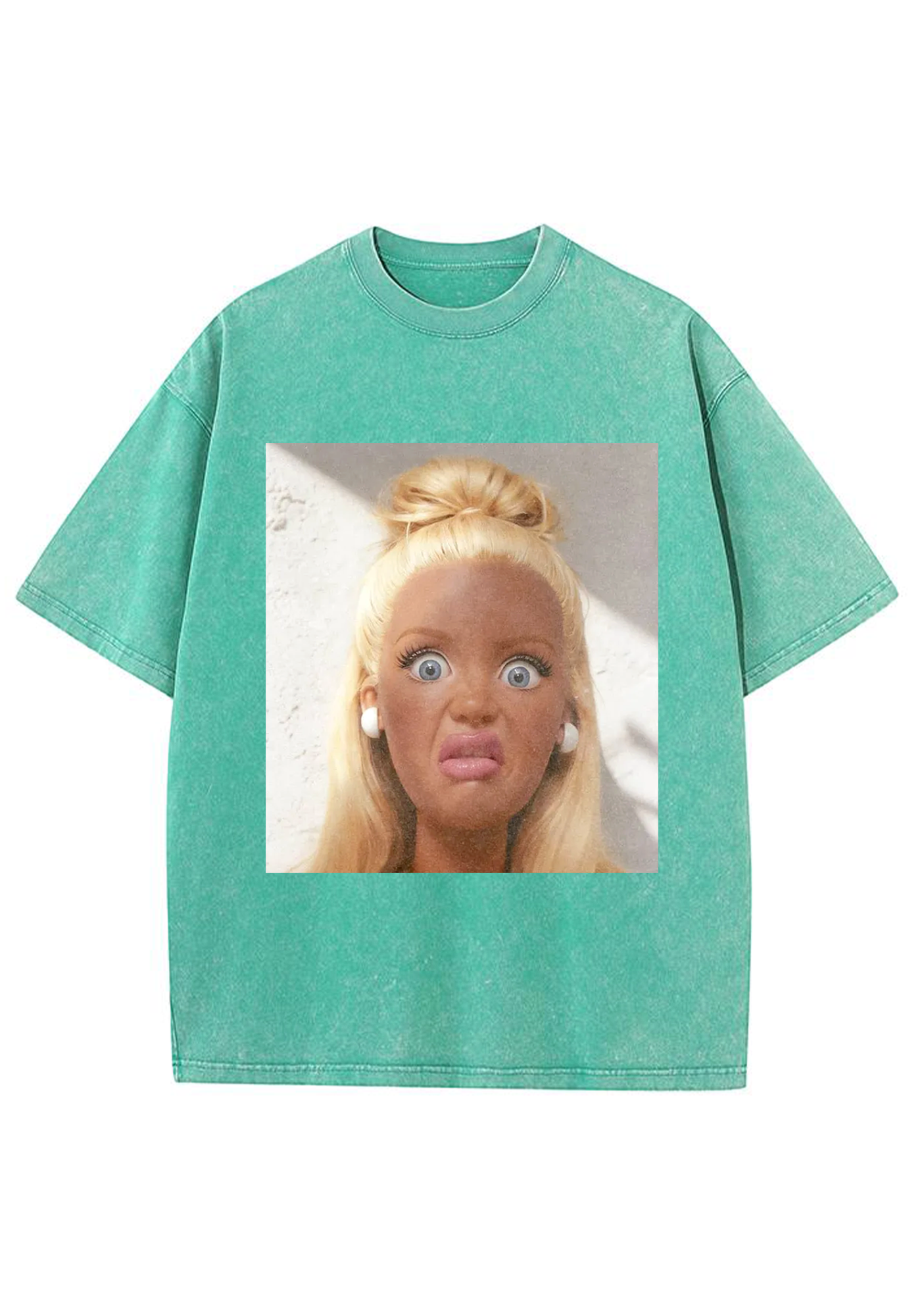 Shocked Bun Hair Barbie Meme Y2K Washed Tee