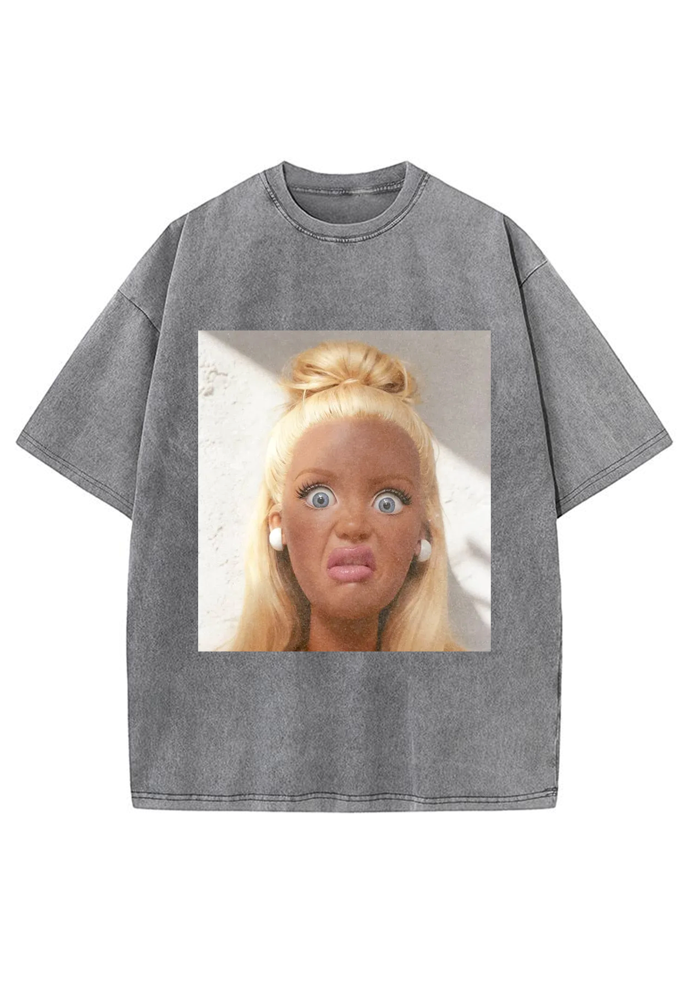Shocked Bun Hair Barbie Meme Y2K Washed Tee