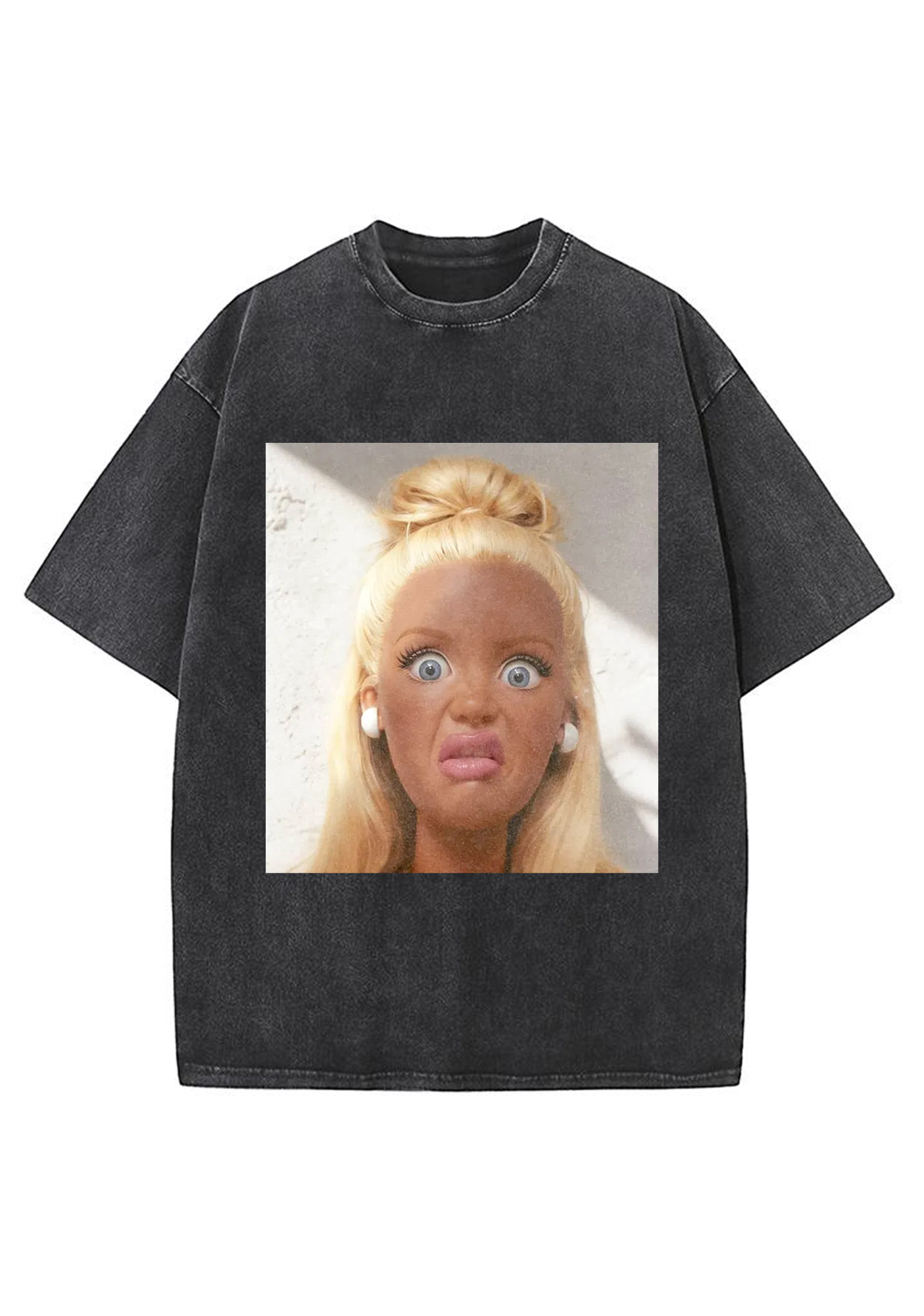 Shocked Bun Hair Barbie Meme Y2K Washed Tee