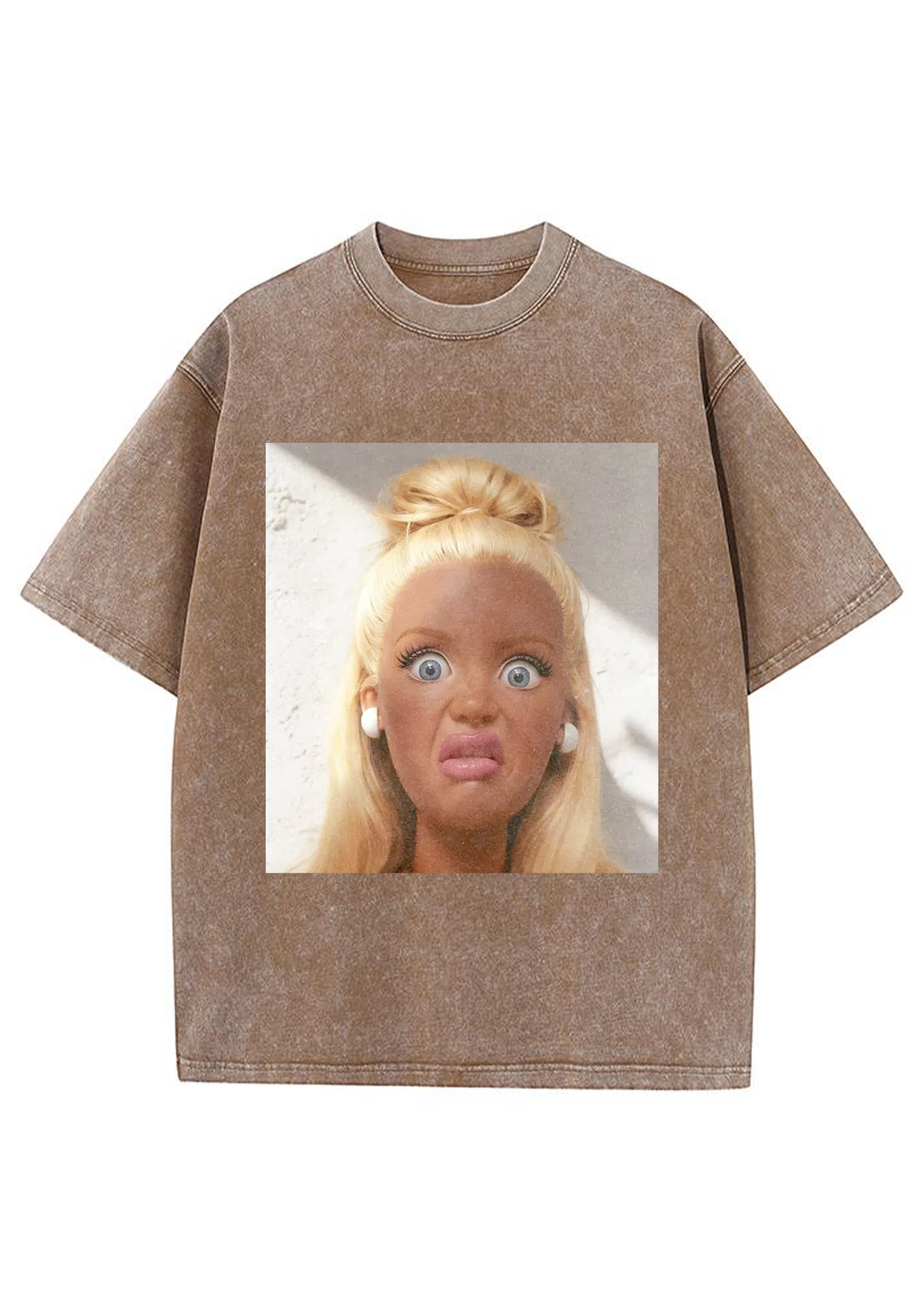 Shocked Bun Hair Barbie Meme Y2K Washed Tee