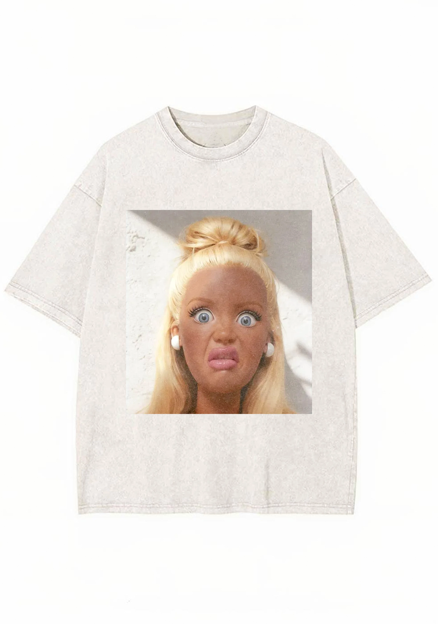 Shocked Bun Hair Barbie Meme Y2K Washed Tee