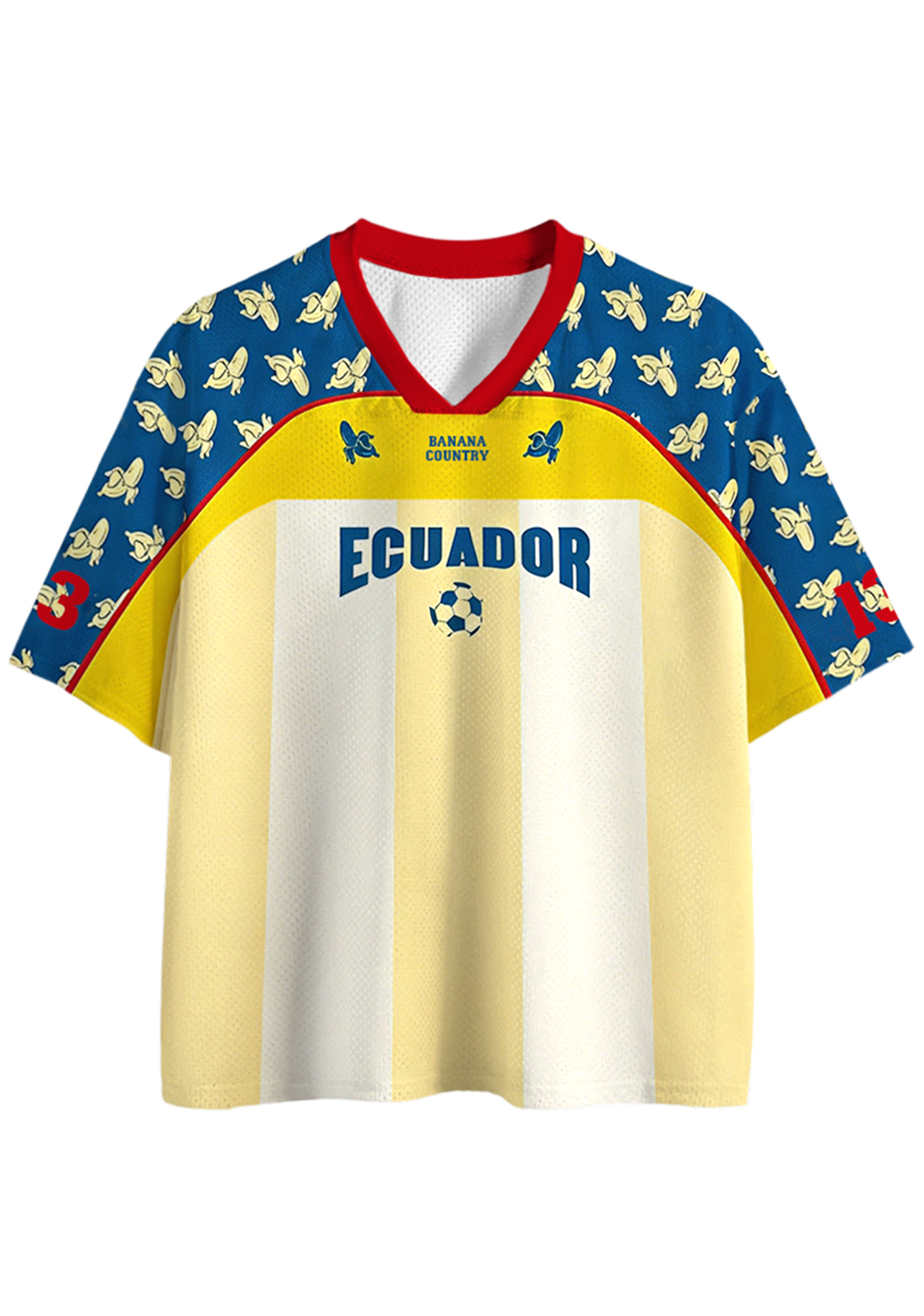Vintage Banana Print Ecuador National Team Mesh Jersey Shirts