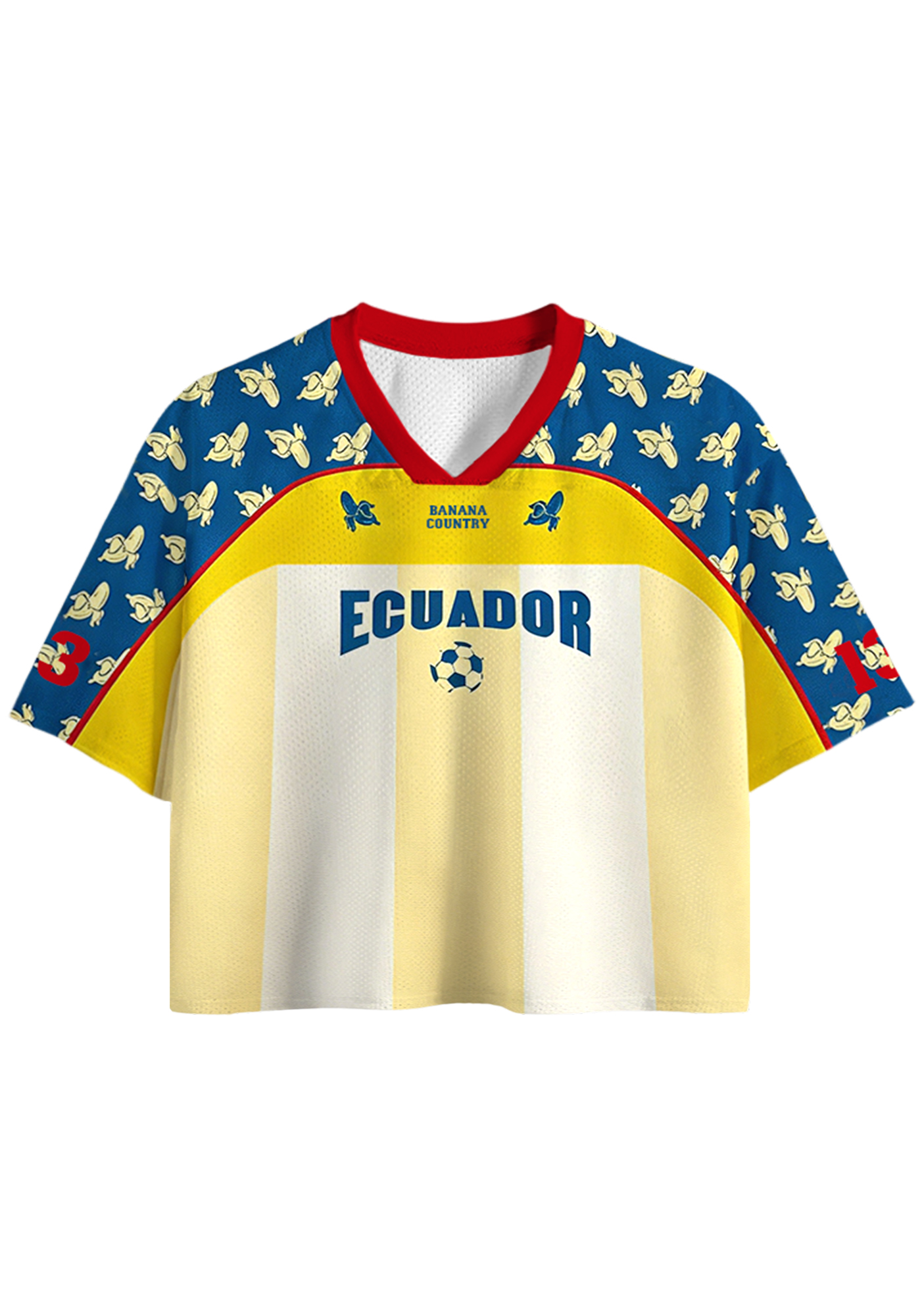 Vintage Banana Print Ecuador National Team Crop Jersey Shirts