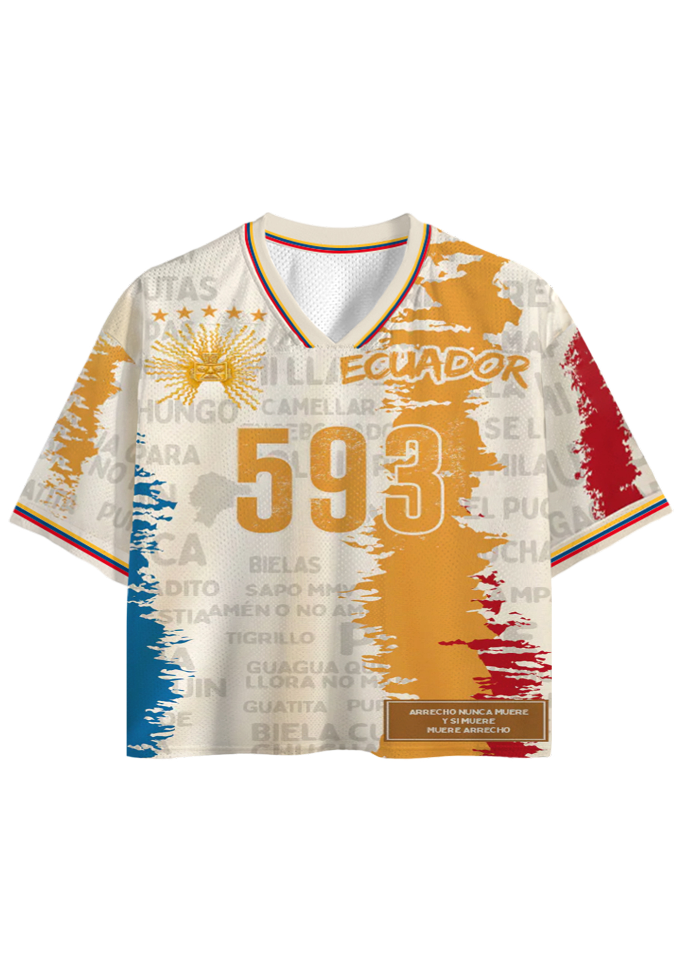 Retro Grunge Ecuador 593 Area Code Crop Jersey Shirts