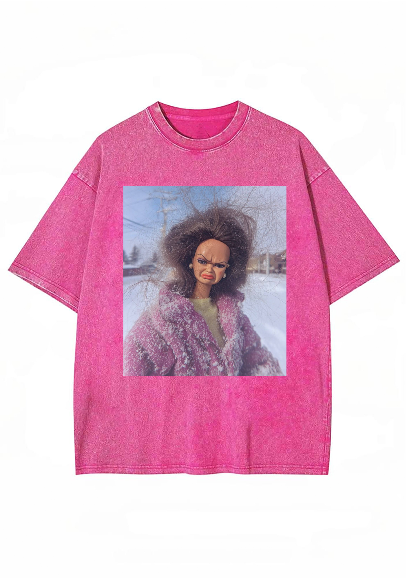Messy Hair Grumpy Snow Barbie Meme Y2K Washed Tee